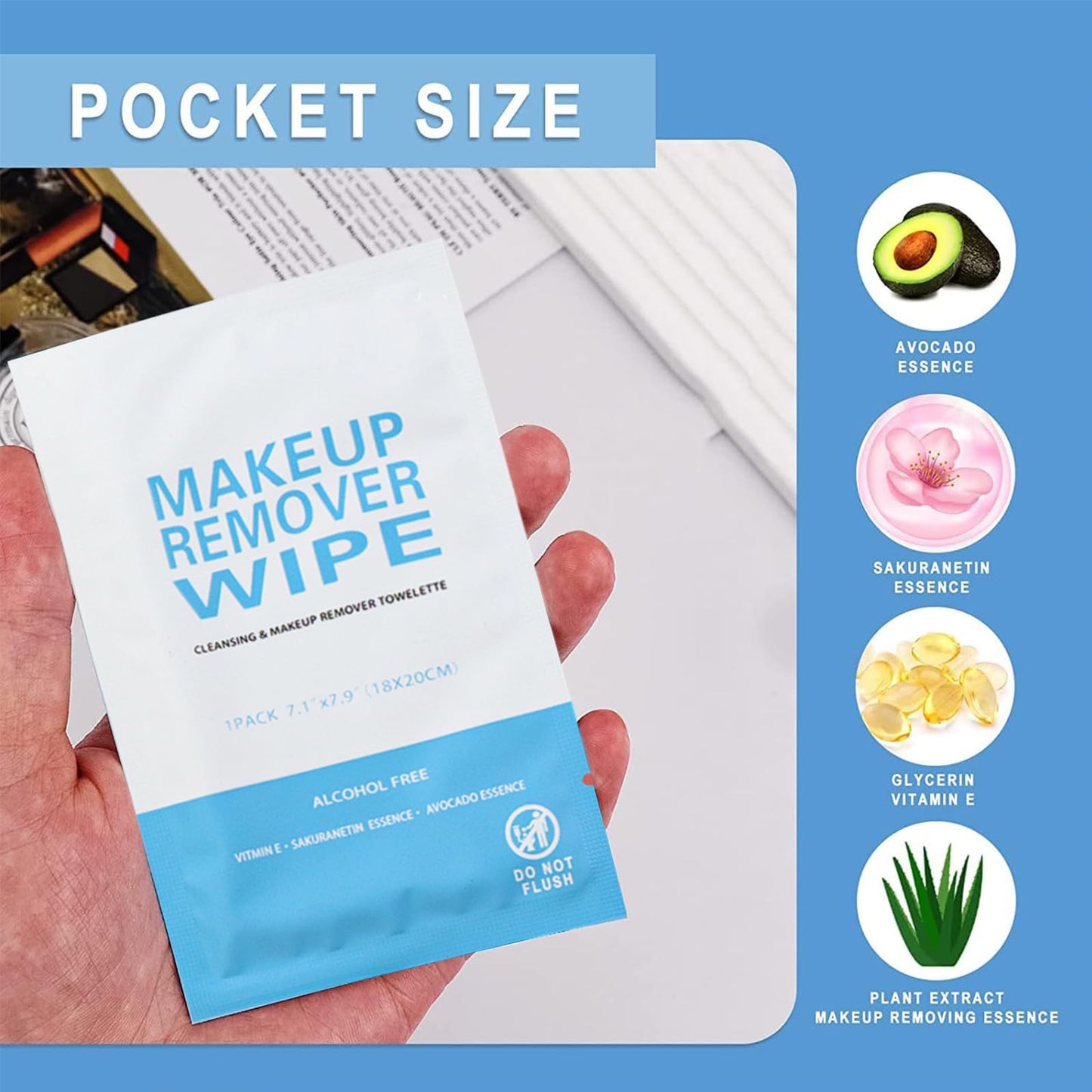 100 Pack Individual Makeup Remover Wipes, Makeup Remover Wipes Individually Wrapped Makeup Wipes Bulk Face Cleansing Wipes, Travel Makeup Remover Cloth for Travel Hotel Skin Care Face Cleansing