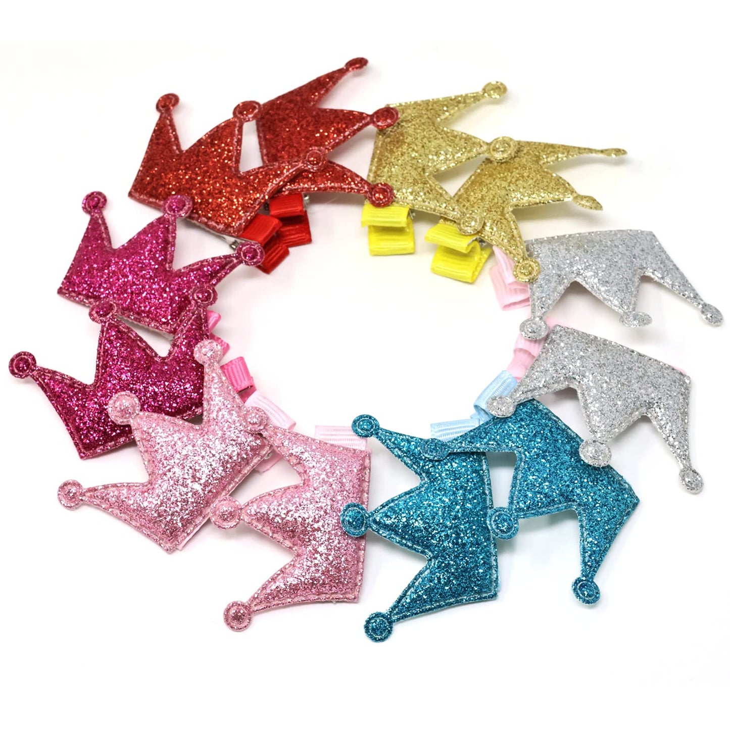 Honbay 12PCS Glitter Shiny Crown Hair Clips Adorable Hairpins Hair Accessories, 6 Colors (Glitter Powder)