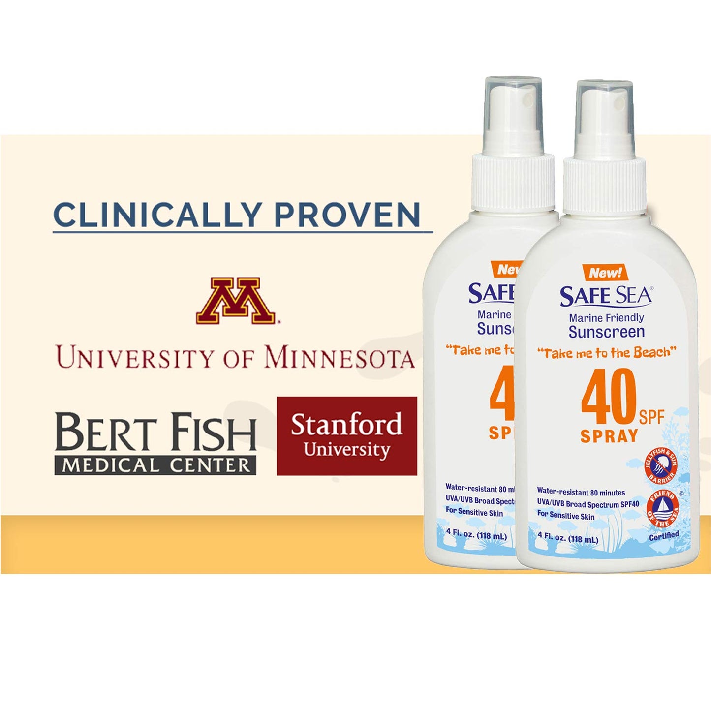 Safe Sea Sunscreen with SPF40 Spray. Eco-friendly Sunscreen. (40SPF Adults 4OZ) 2 Pack.