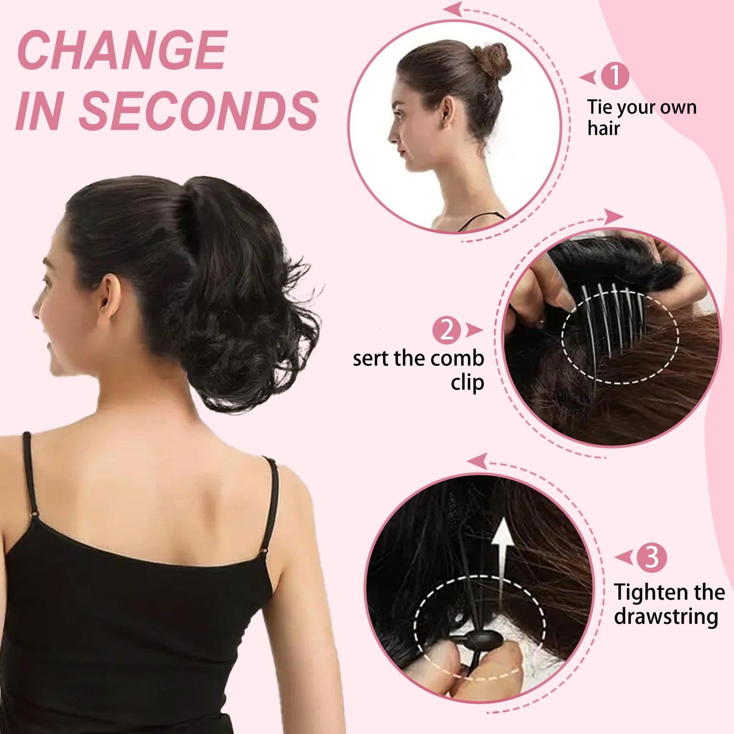 Hair Buns Hair Piece wavy Ponytail Extension with Comb Drawstring Ponytail Scrunchie Tousled Hair Extensions Fake Ponytails Updo Hair Pieces for Women (4#, 8inch)