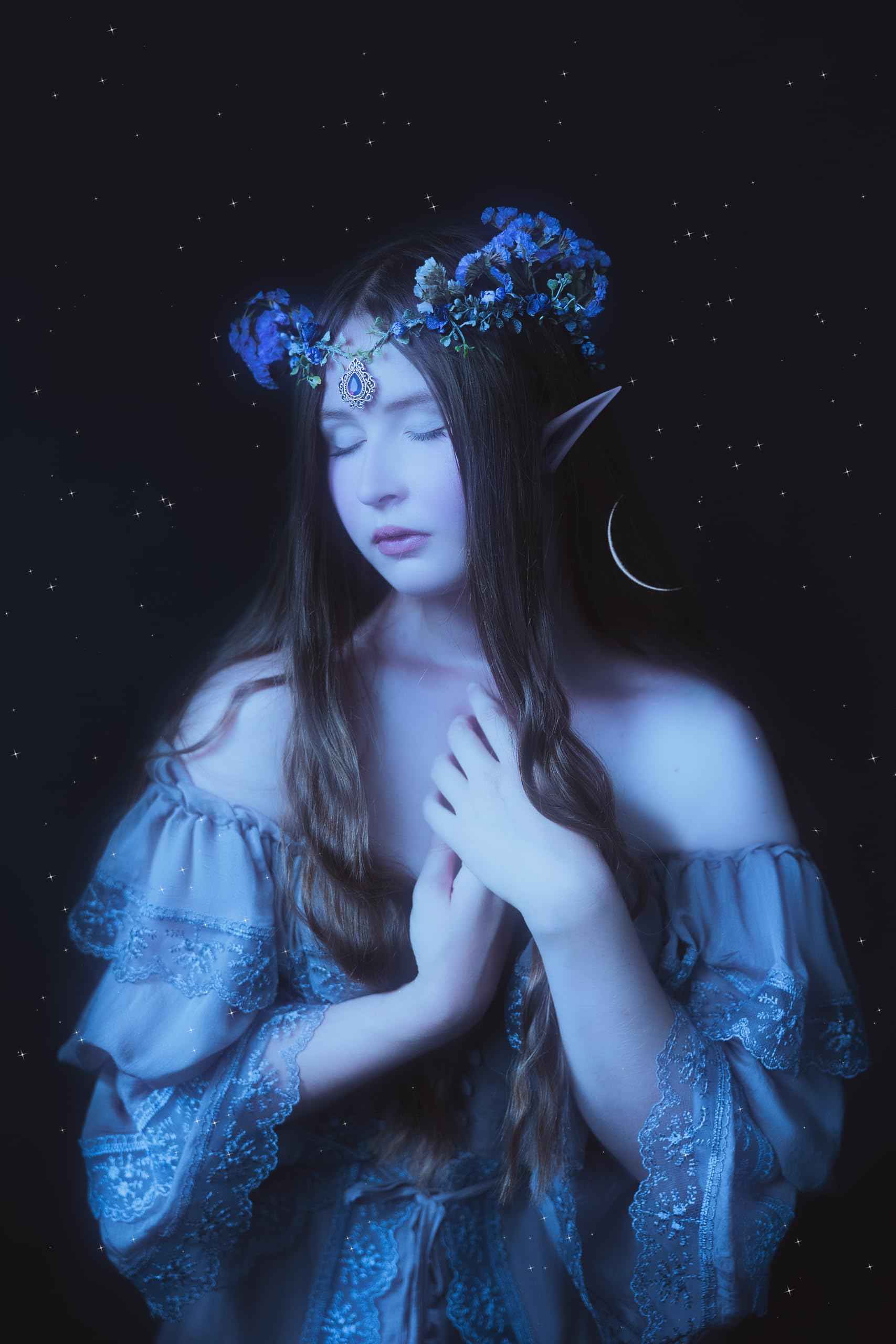 MOSTORY Purple Flower Crown and Fairy Necklace for Women Renaissance Halloween Cosplay