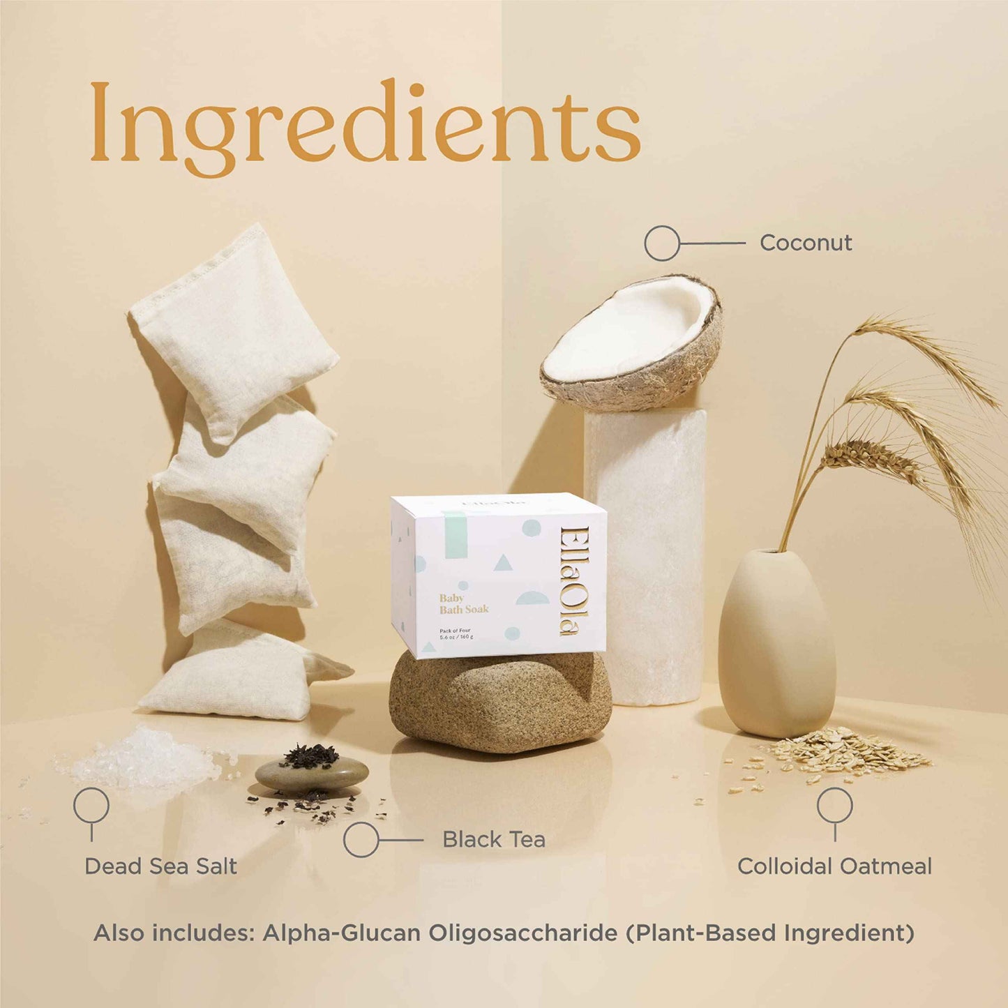 ELLAOLA Oatmeal Bath Soak for Babies Kids & Adults - Baby Bath Tea Soaks Made with Prebiotics to Relieve Dry, Itchy, Eczema Prone Skin While Gently Cleansing, Fragrance Free I 4 Bath Tea Soaks