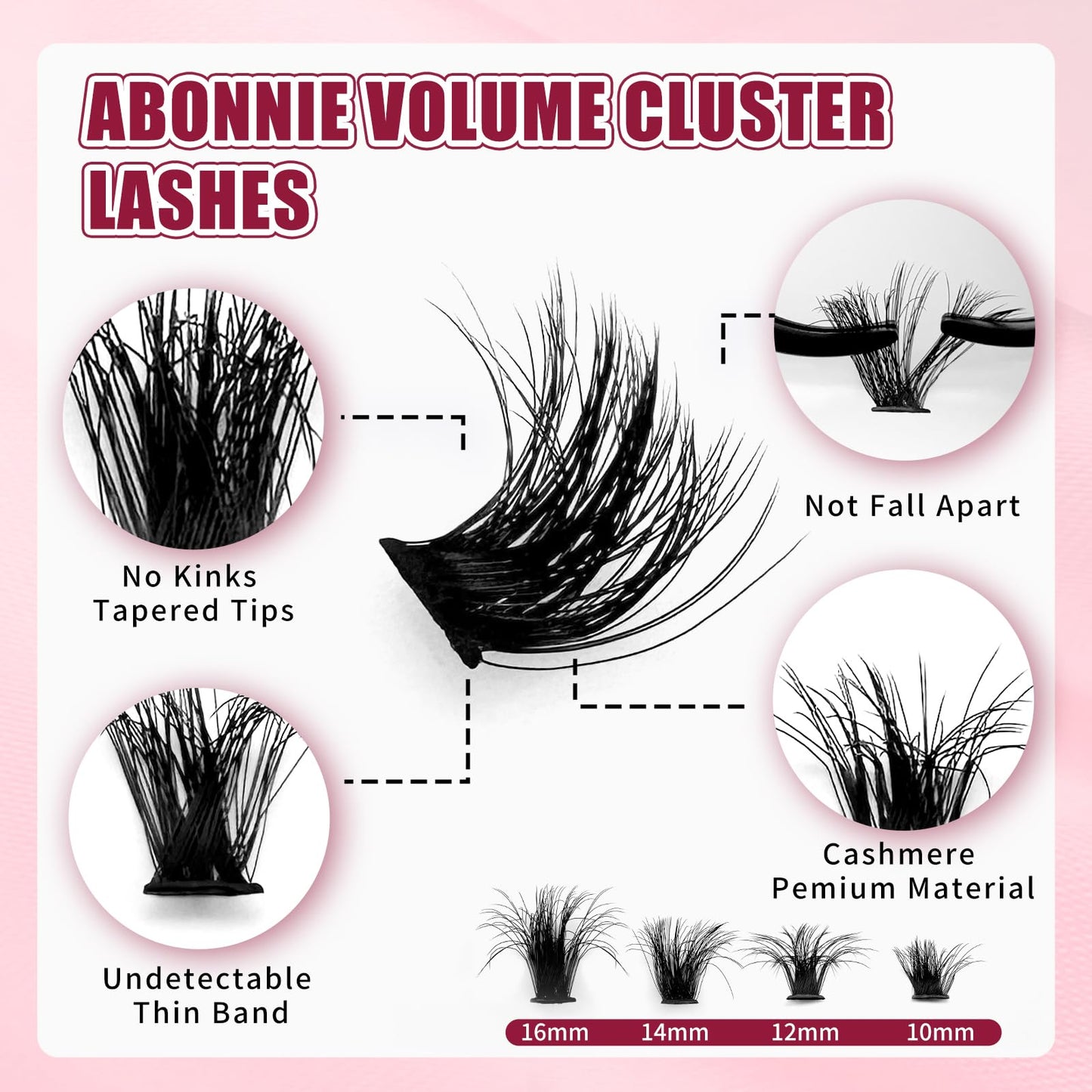 ABONNIE DIY Lash Extension Kit, Cluster lash Extensions Kit, 10-16mm Mix Lash Clusters, 80D+100D D Curl Lash Clusters Kit with Bond and Seal and Tweezer and Remover,at Home Lash Extensions Kit