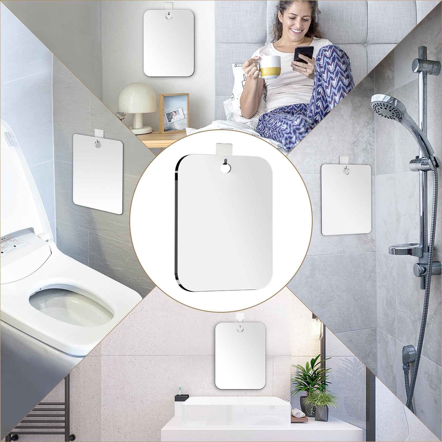 2 Pack Shower Mirror for Shaving, Larger 10.7x8 In Mirror for Wall Hanging Kids Safety, Frameless Portable Travel Camping Mirrors, Unbreakable Handheld Locker Shave Mirror, Makeup Plastic, NOT Fogless