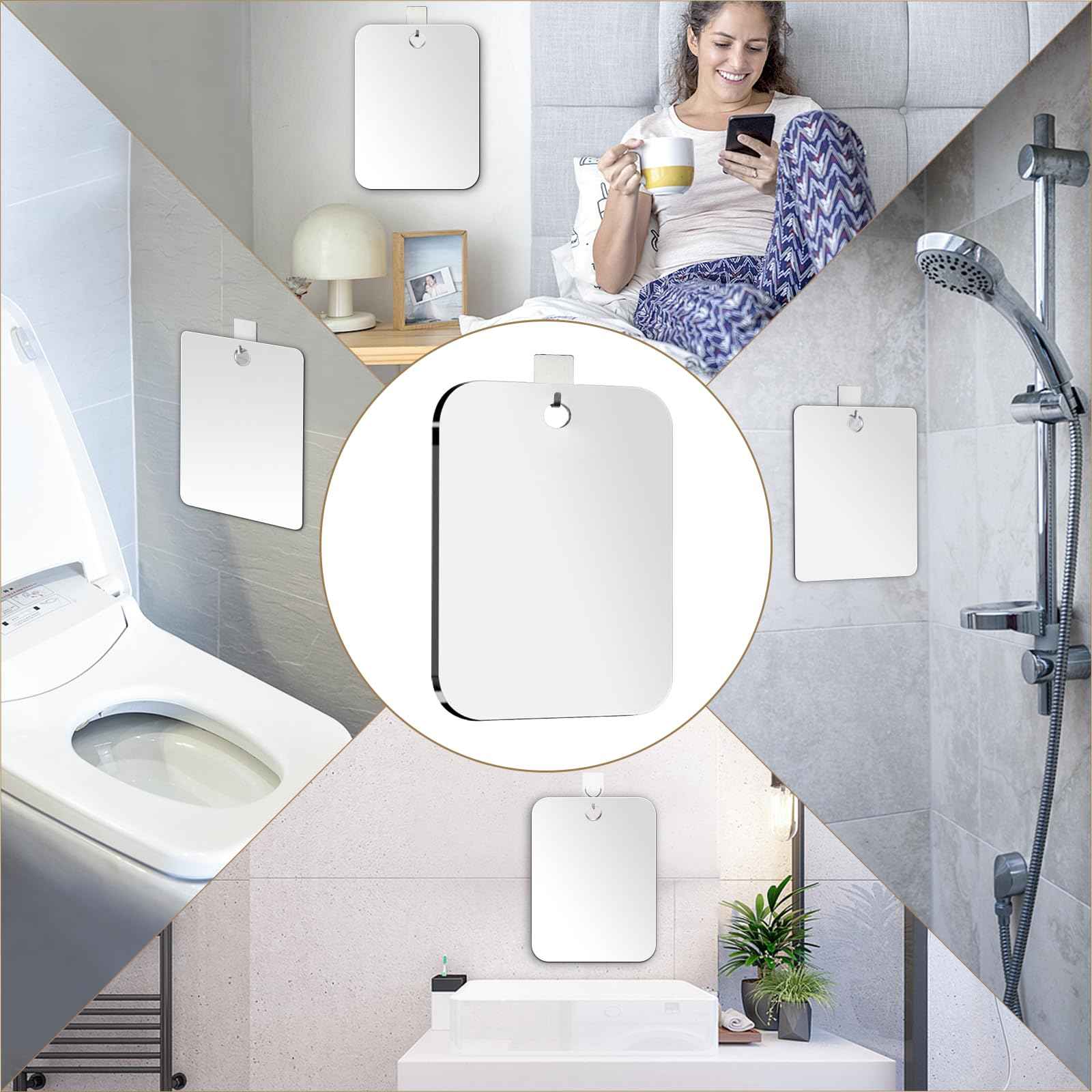 2 Pack Shower Mirror for Shaving, Larger 10.7x8 In Mirror for Wall Hanging Kids Safety, Frameless Portable Travel Camping Mirrors, Unbreakable Handheld Locker Shave Mirror, Makeup Plastic, NOT Fogless