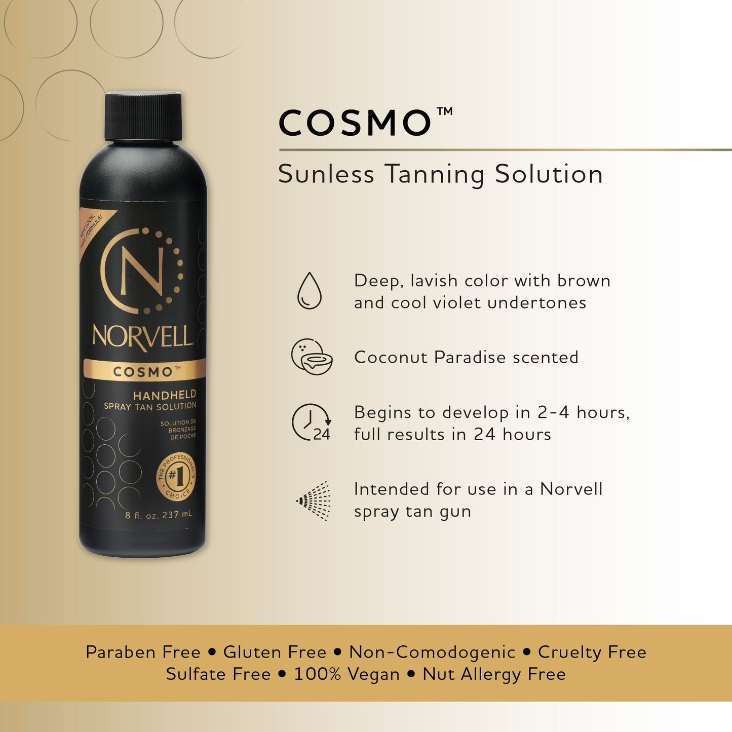 Norvell Spray Tan Solution, Cosmo, Blend of Warm Brown & Cool Violet-Brown Undertones, 8 fl. oz. - Long-Lasting, Handheld Self-Tanning Spray with Tomato Seed Extract, Aloe Leaf