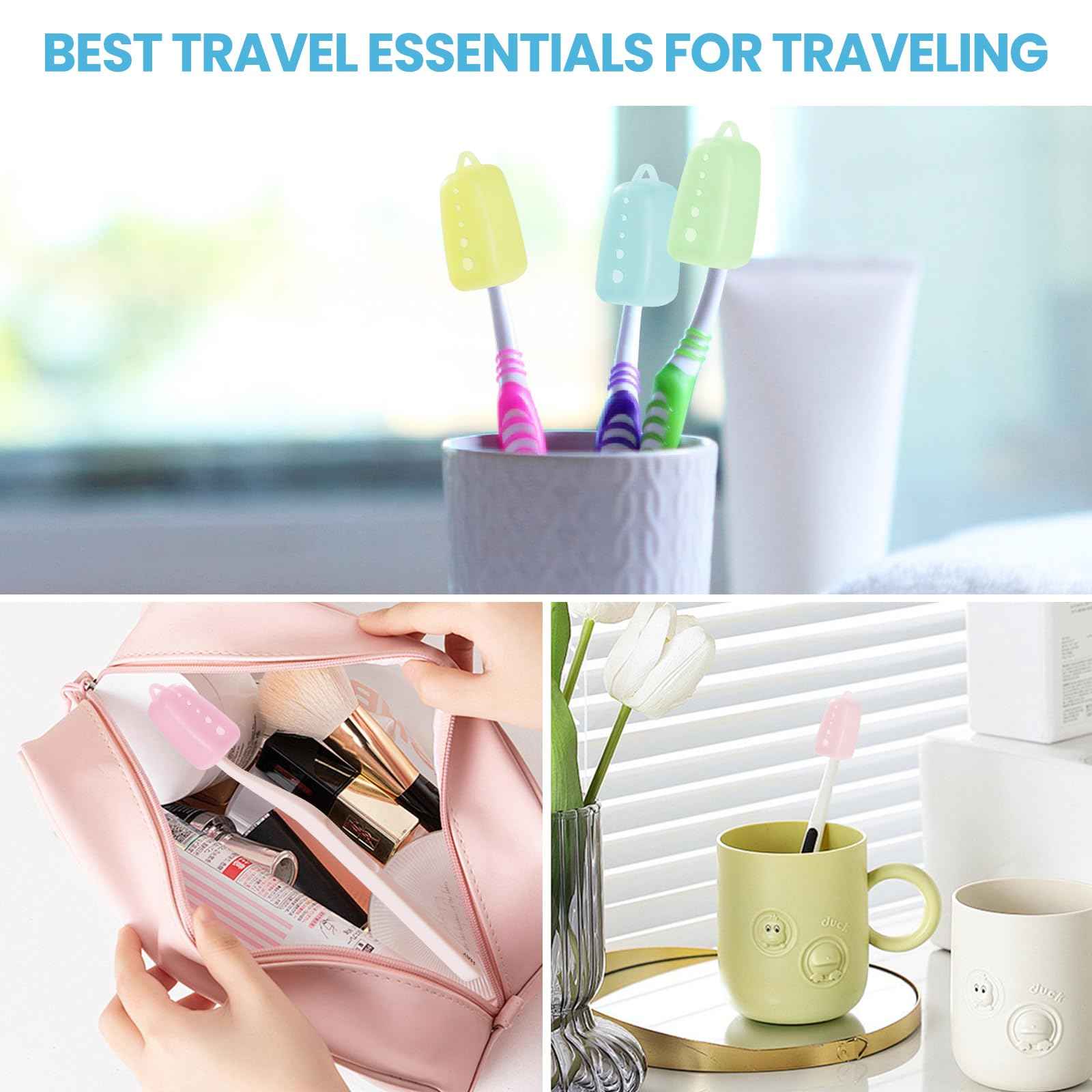 Lapfoon 6 Packs Silicone Toothbrush Covers, Tooth Brush Cover Cap for Electric & Manual Toothbrushes, Toothbrush Travel Essentials