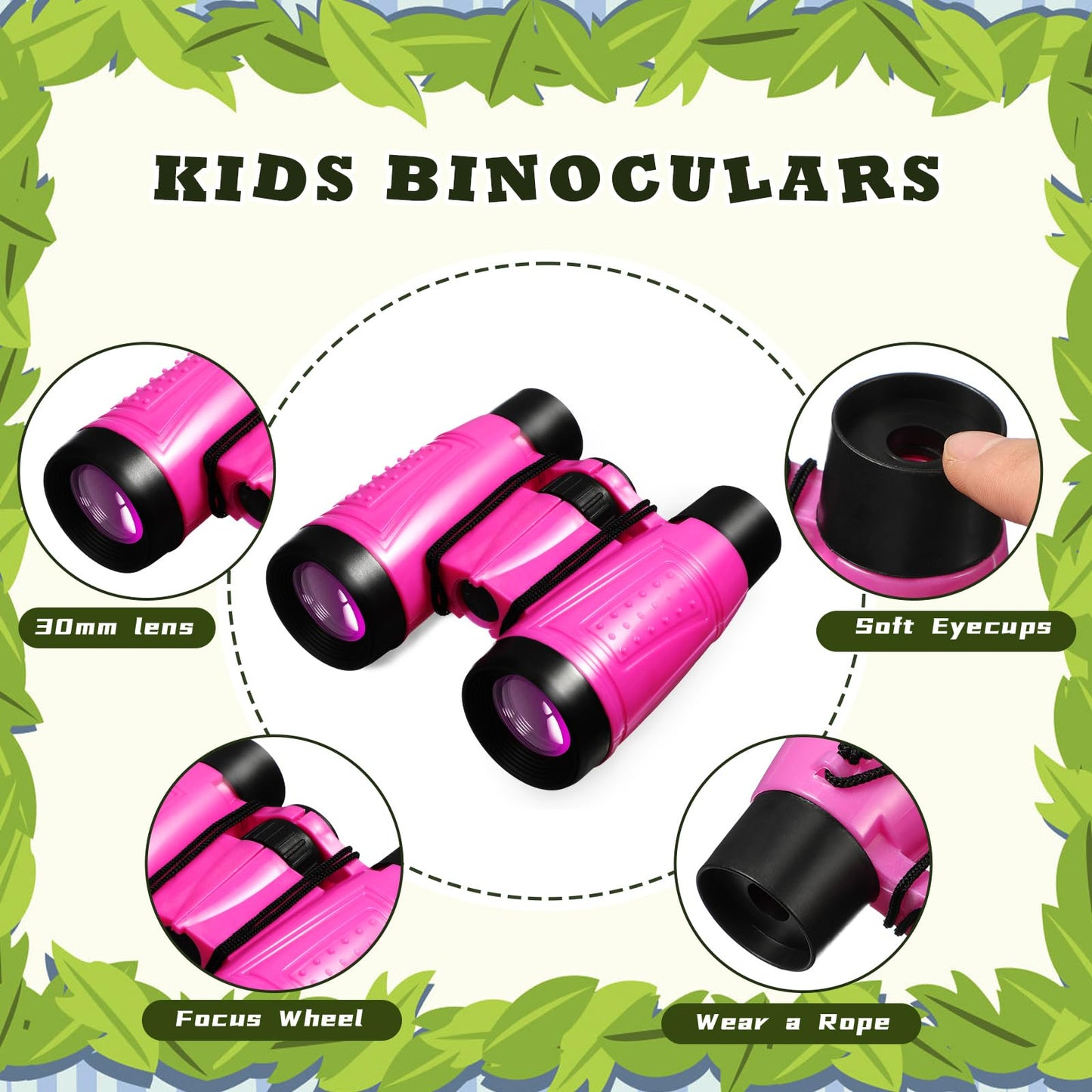 Libima 24 Pcs Binoculars for Kids Educational Compact Kids Binoculars with Neck String Toddler Binoculars for Boys Girls Learning Bird Watching Camping Hiking Travel Safaris Birthday Gifts (Pink)