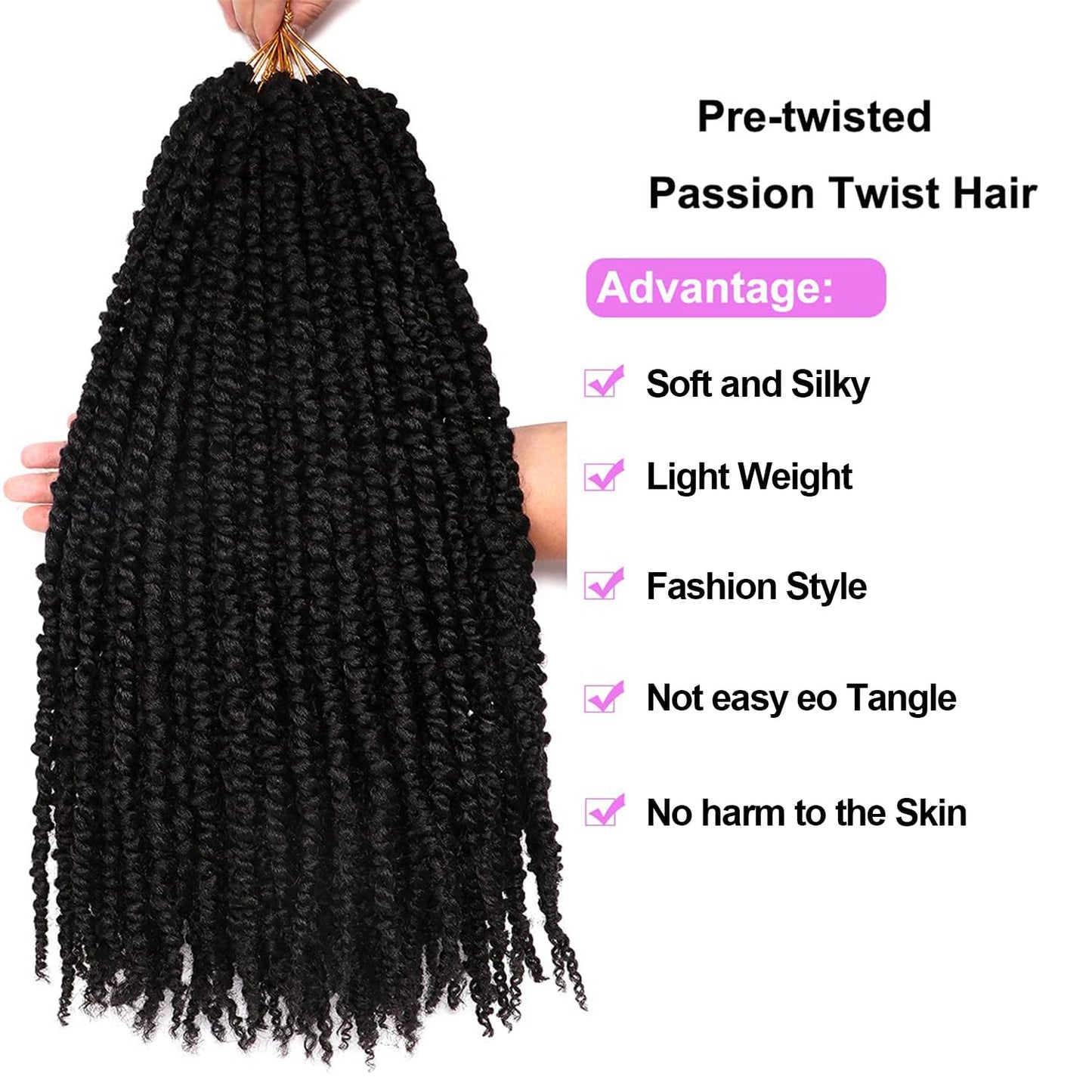 8 Packs Passion Twist Crochet Hair 20 Inch Prelooped Crochet Braids Pretwisted Spring Twist Crochet Hair for Black Women (20 Inch (Pack of 8), 1B#)