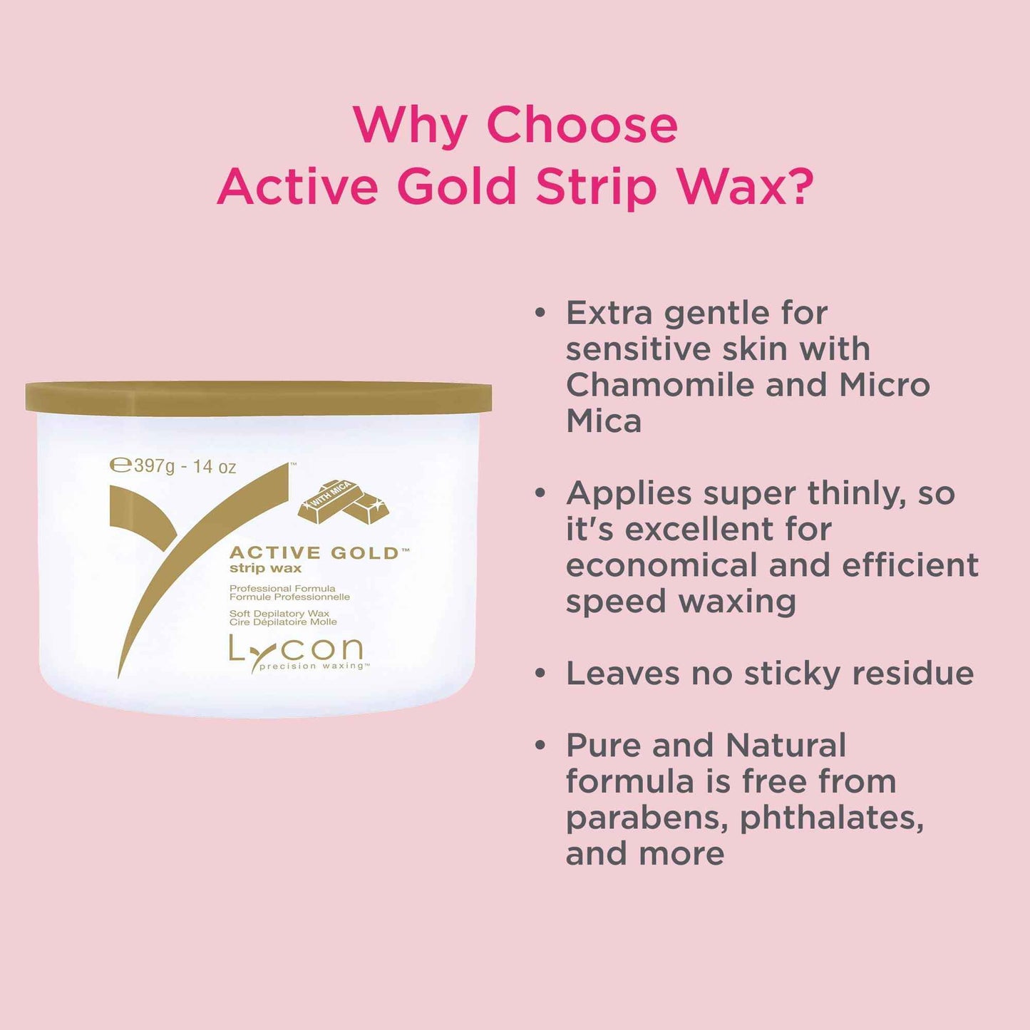Lycon Active Gold Strip Wax for Hair Removal at Home, Soft Wax for Gentle Use Over Larger Areas, Professional-Grade Soothing Formula, Suitable for Sensitive Skin, 400ml