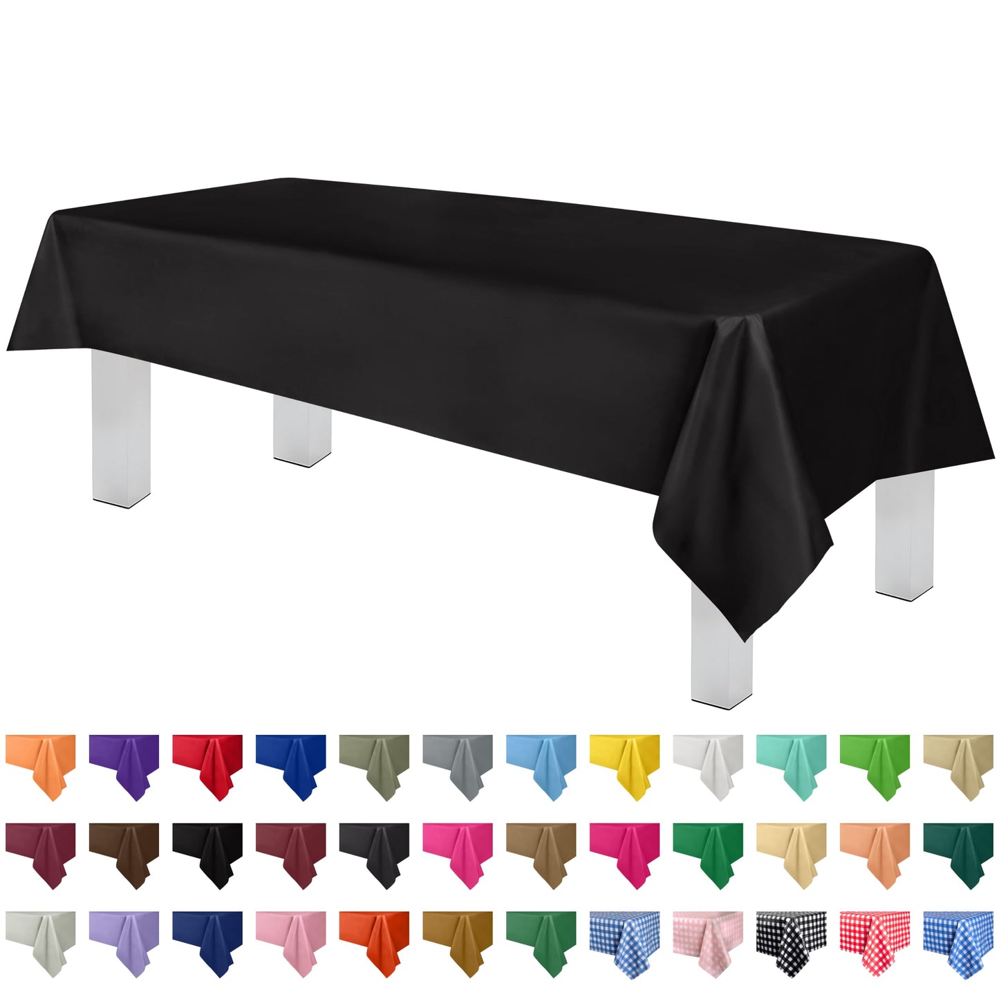 Grandipity Black 12 Pack Premium Disposable Plastic Tablecloth 54 Inch. x 108 Inch. Decorative Rectangle Table Cover