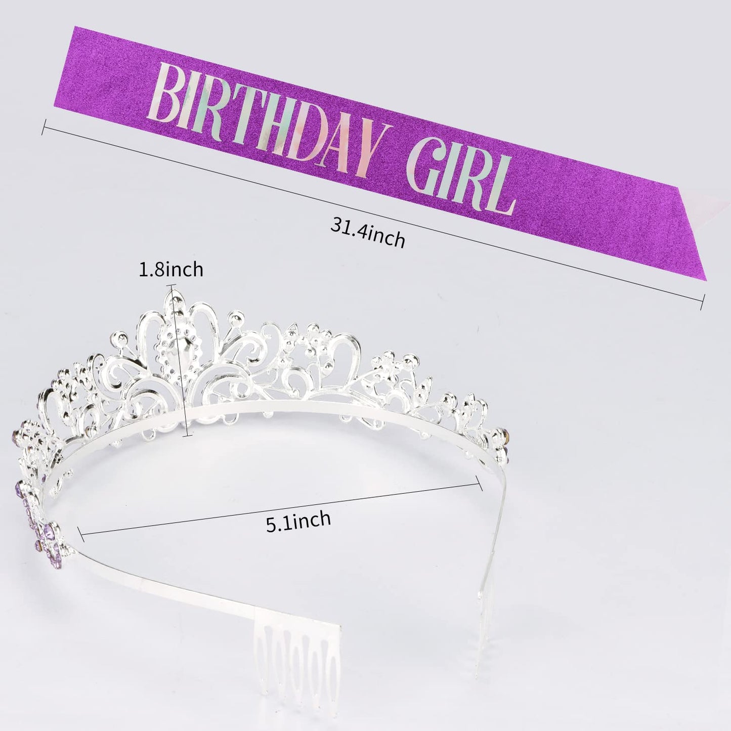 Birthday Crowns for Women, Didder Purple Crystal Tiara & Birthday Girl Sash, Birthday Tiara for Women Birthday Sash for Women Girls Birthday Sash and Tiara for Women Gift Crown for Bridal Wedding