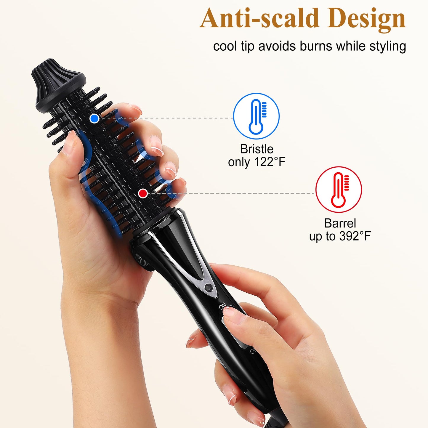 Curling Iron Brush, Mini Curling Iron 1 Inch Ceramic Tourmaline Ionic Hot Curler Brush, Professional Anti-Scald Instant Heat Up Curling Wands, Anti-Frizz Electric Wand for All