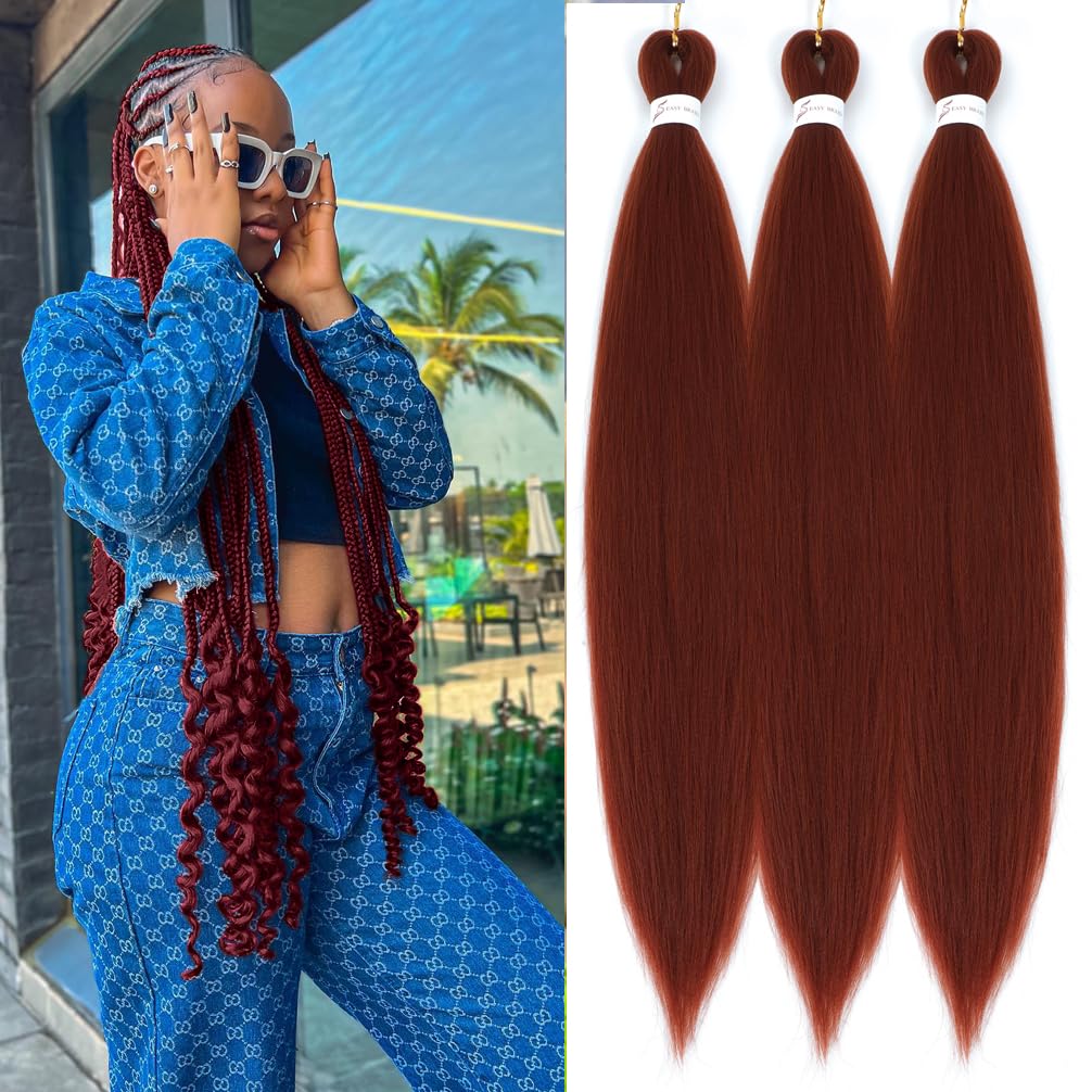 Pre Stretched Braiding Hair 26 Inch 3 Packs Copper Red Synthetic Crochet Braiding Hair Extensions Ginger Crochet Braiding Hair Easy Braid Crochet Twist Braids