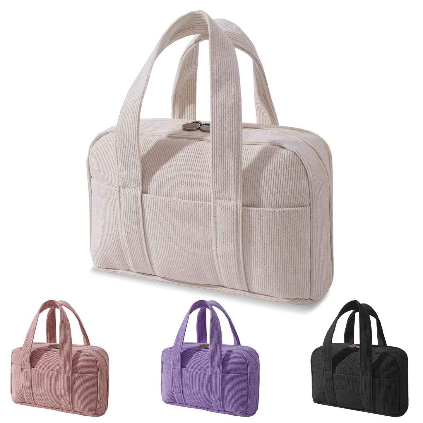 LYDZTION Makeup Bag, Makeup Organizer Small Travel Toiletry Bags for Women, Cosmetic Bag Cute Corduroy Makeup Travel Bag, Beige