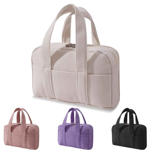 LYDZTION Makeup Bag, Makeup Organizer Small Travel Toiletry Bags for Women, Cosmetic Bag Cute Corduroy Makeup Travel Bag, Beige