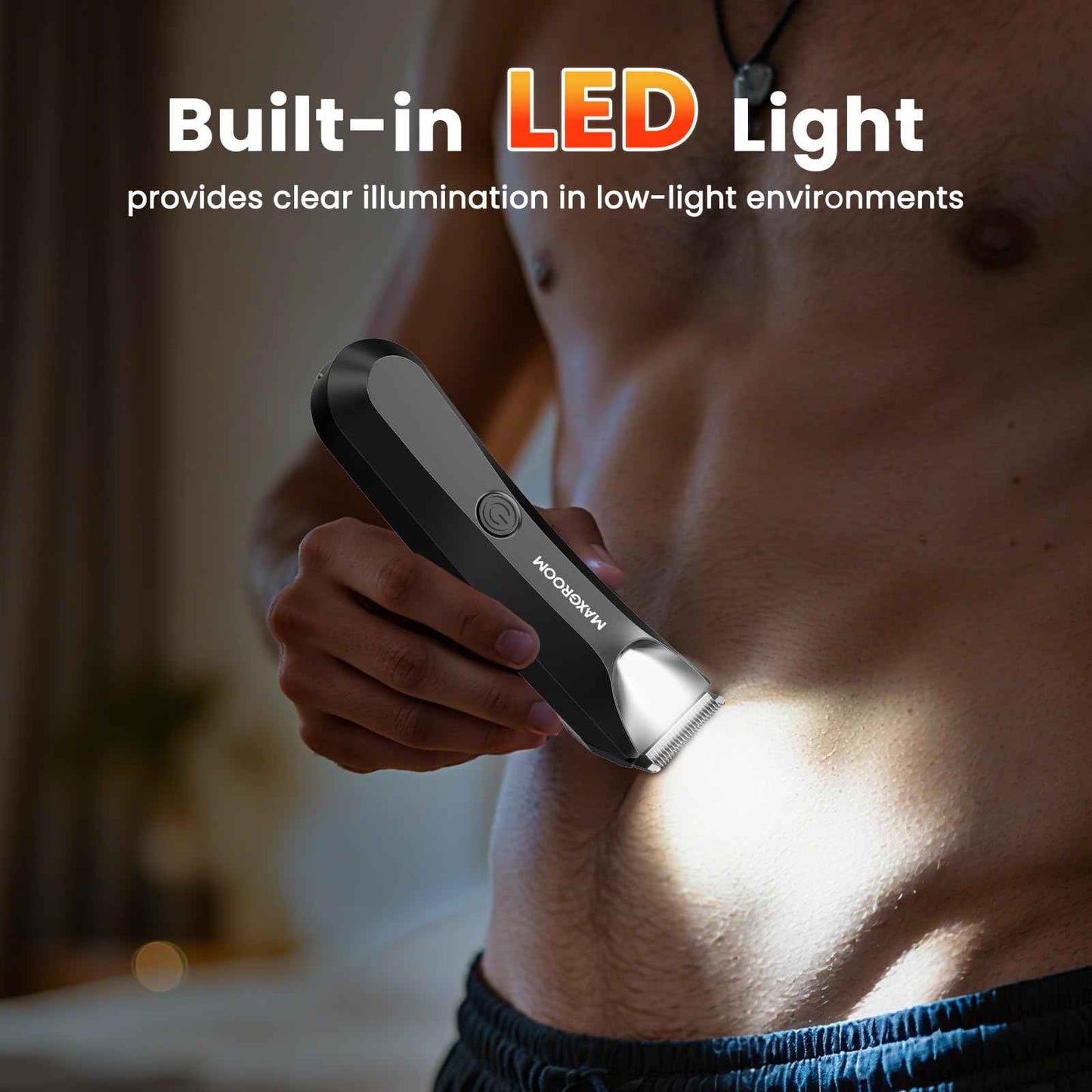 MAXGROOM Manscape Body Hair Trimmer for Men, IPX7 Waterproof Pubic & Groin Hair Trimmer- Electric Ball Shaver with LED Light, Ceramic Blade, USB Rechargeable & Travel Pouch