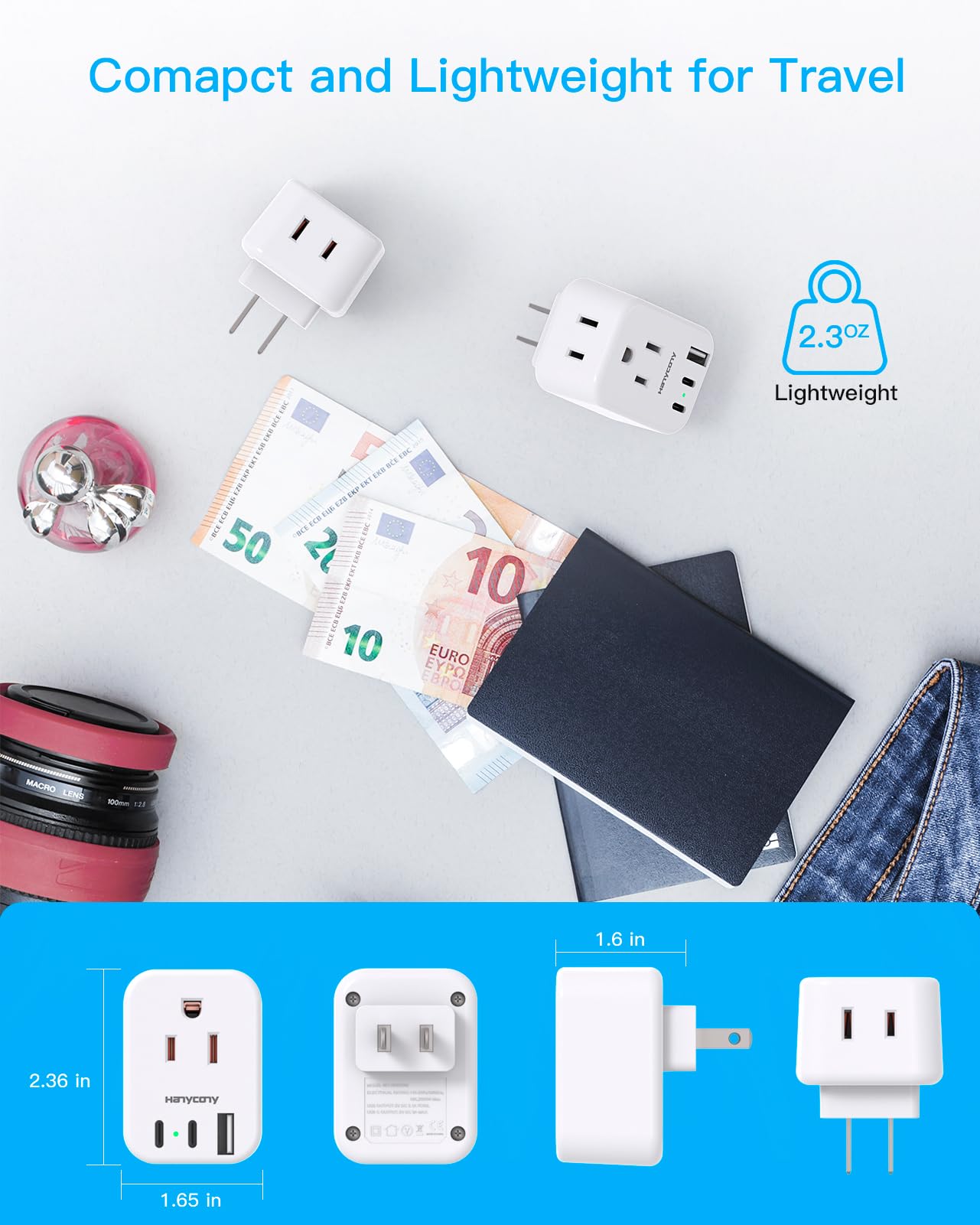 US to Japan Plug Adapter, Japan Power Adapter with 2 Outlets 3 USB Ports(2 USB C), Travel Plug Adapter for Amercian USA to Japanese China Canada Mexico Philippines Peru, 2 Pack