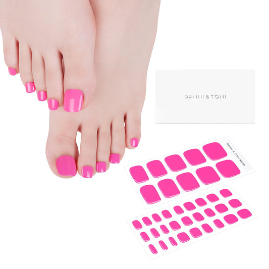 DANNI & TONI Semi Cured Gel Toenail Strips (Hot Pink) Bright Pink Gel Toenail Stickers Summer Gel Pedi Wraps 37 Stickers