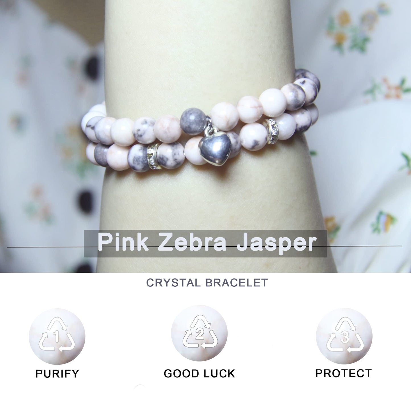 Healing Bracelets for Women - Pink Zebra Jasper Bracelet - Healing Prayers Crystal Bracelet, 8mm Natural Stone Anti Anxiety Stress Relief Yoga Beads Get Well Soon Gifts