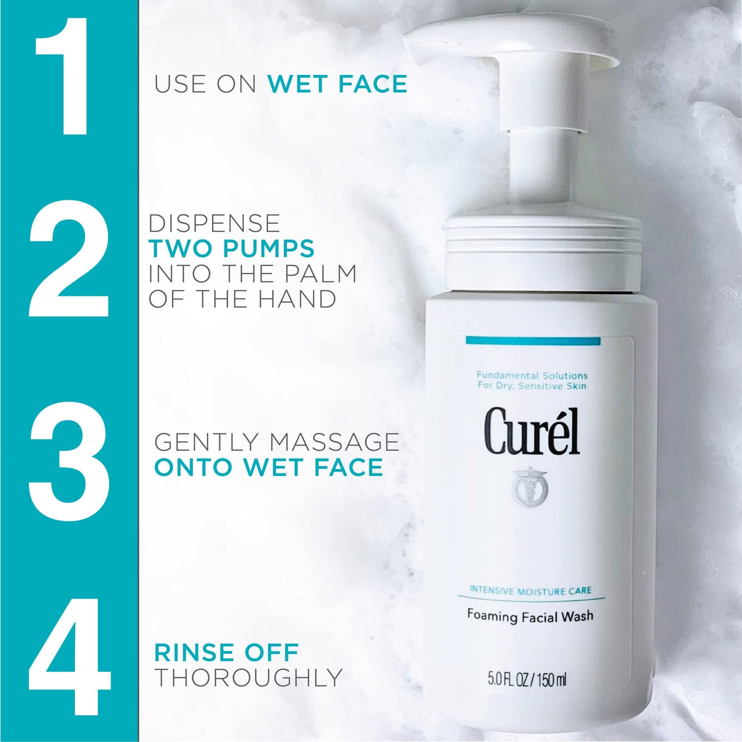 Curel Japanese Skin Care Foaming Daily Face Wash for Sensitive Skin, Hydrating Facial Cleanser for Dry Skin, pH-Balanced and Fragrance-Free, 5 Oz (Step 2 of 2-Step Skincare)