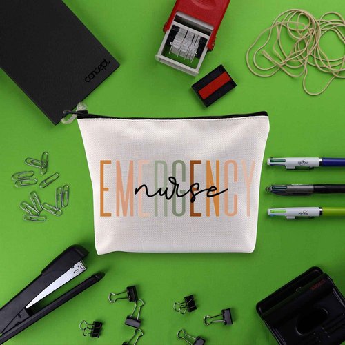 BLUPARK Emergency Nurse Makeup Bag ED ER Nurse Gift Emergency Room Gift New Nurse Gift Nursing Graduate Gifts Future Nurse gift, Off White(Emergency Nurse)