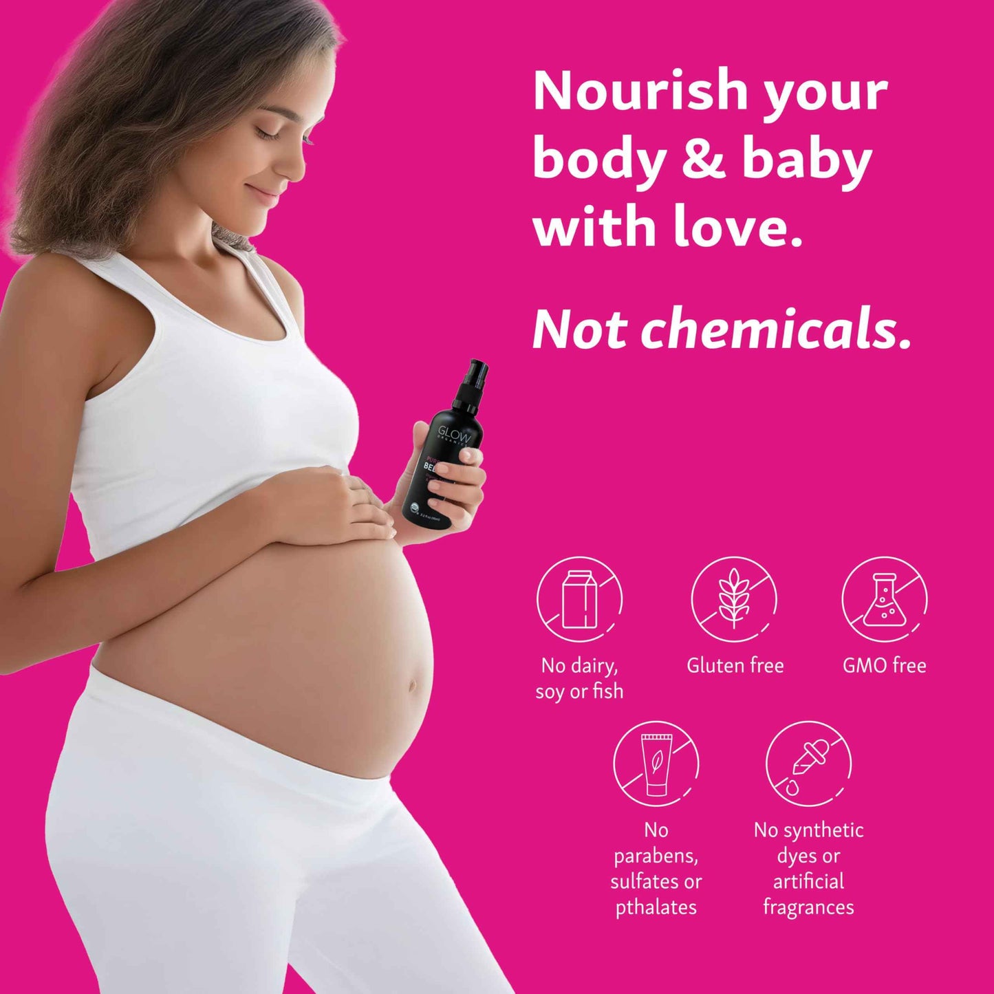 Glow Organics Belly Oil for Pregnancy, Prevents Stretch Marks & Scars, Organic Maternity Skincare, Fast-Absorbing, Pregnancy Safe Daily Ritual, 95ml