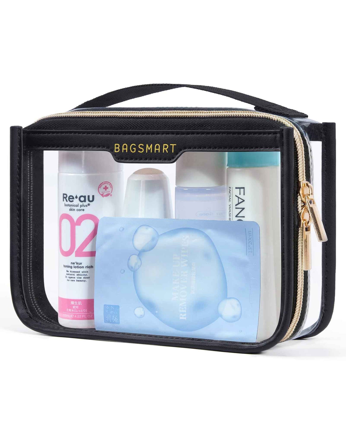 BAGSMART TSA Approved Toiletry Bag, Clear Travel Toiletry Bag, Makeup Cosmetic Pouch Bag for Women Quart Size Compliant Bag Organizer for Travel Essentials (Black Pack of 1,)