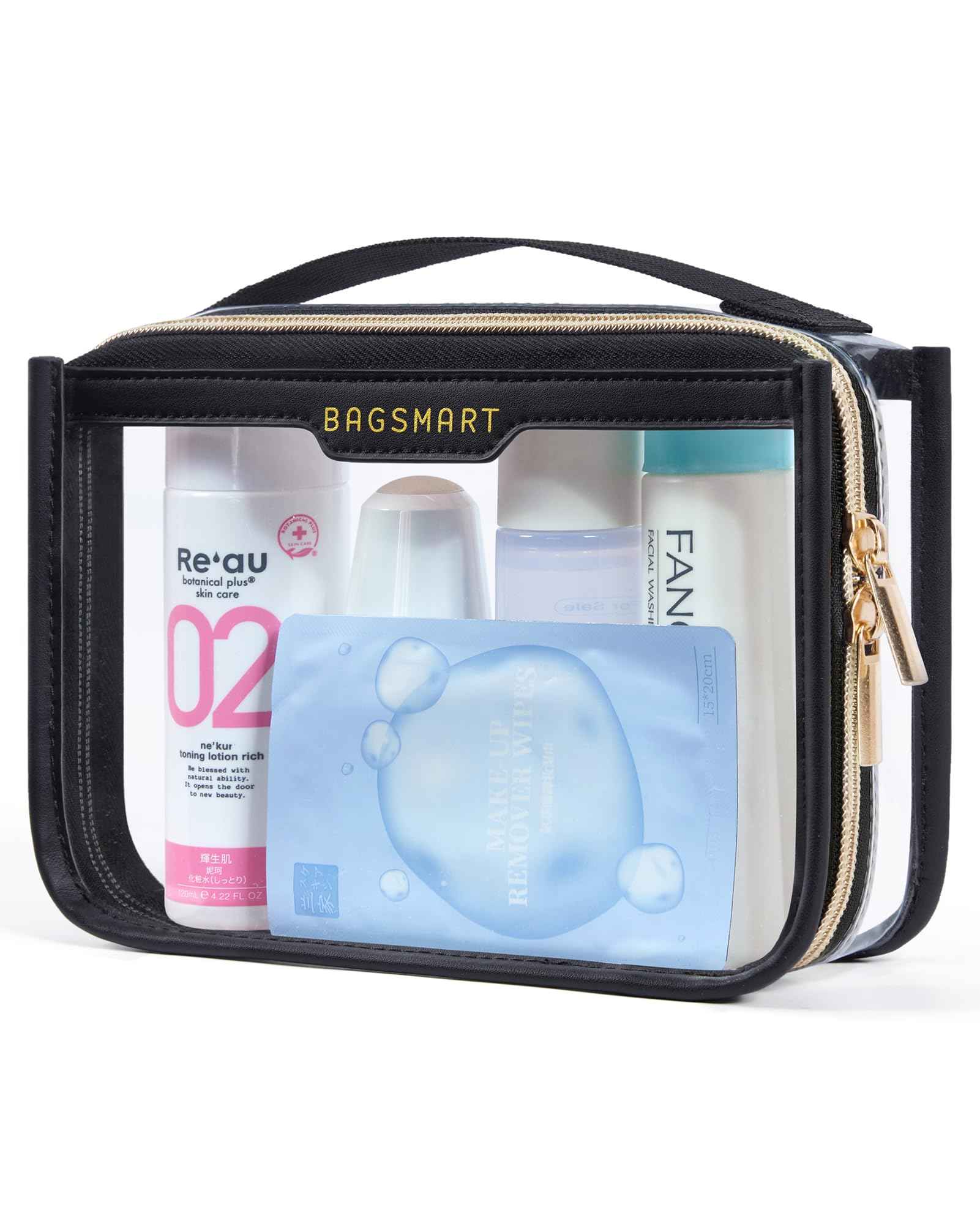 BAGSMART TSA Approved Toiletry Bag, Clear Travel Toiletry Bag, Makeup Cosmetic Pouch Bag for Women Quart Size Compliant Bag Organizer for Travel Essentials (Black Pack of 1,)