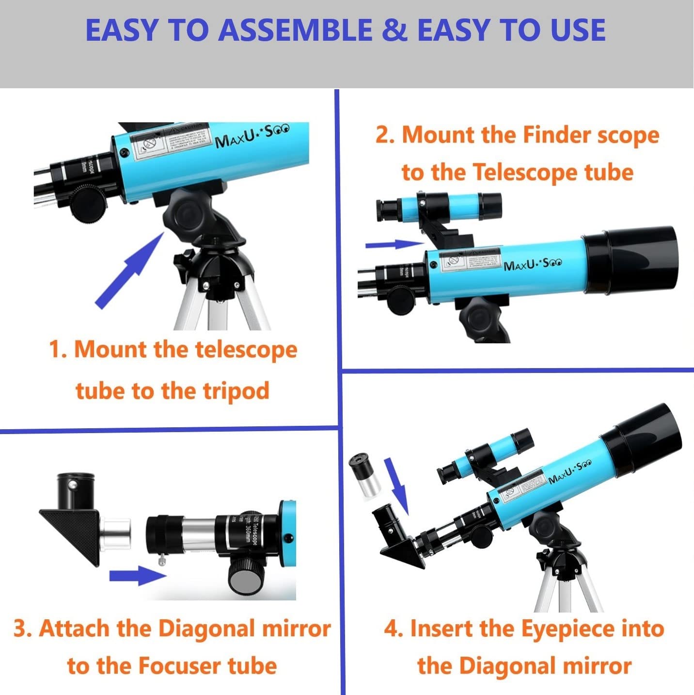 MaxUSee Lunar Telescope for Kids and Astronomy Beginners, Refractor Telescope with Finder Scope and 3 Eyepieces, Travel Telescope with Compact HD Binoculars for Moon Viewing Bird Watching Sightseeing