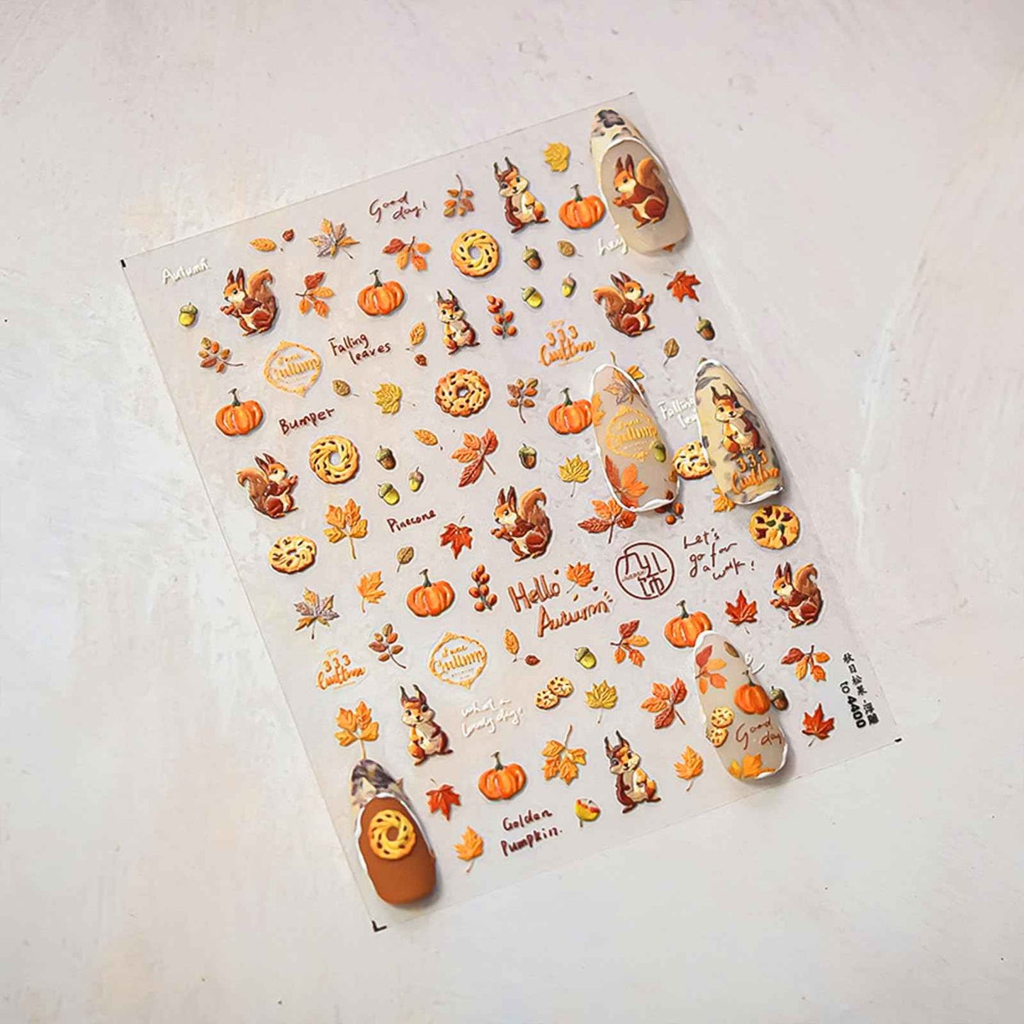 1 Sheet Fall Nail Art Stickers 5D Embossed Cute Nail Decals Autumn Maple Leaf Squirrel Pine Cones Fallen Leaves Nail Design Self-Adhesive Manicure Stickers Accessories for Women DIY Nail Decorations