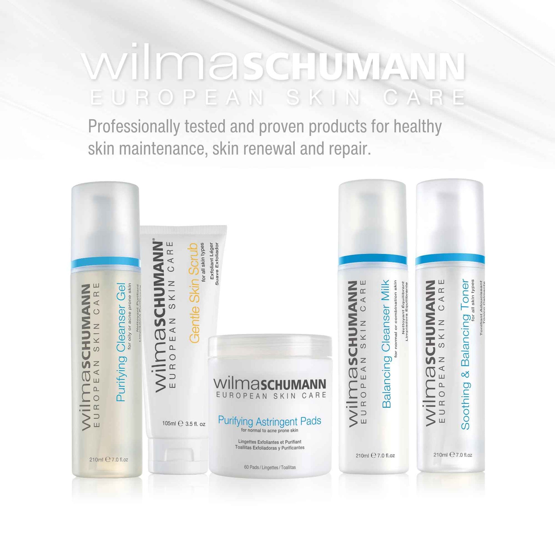 Wilma Schumann Purifying Astringent Pads for Face, Skin Exfoliating Pads with Salicylic Acid, Pack of 60