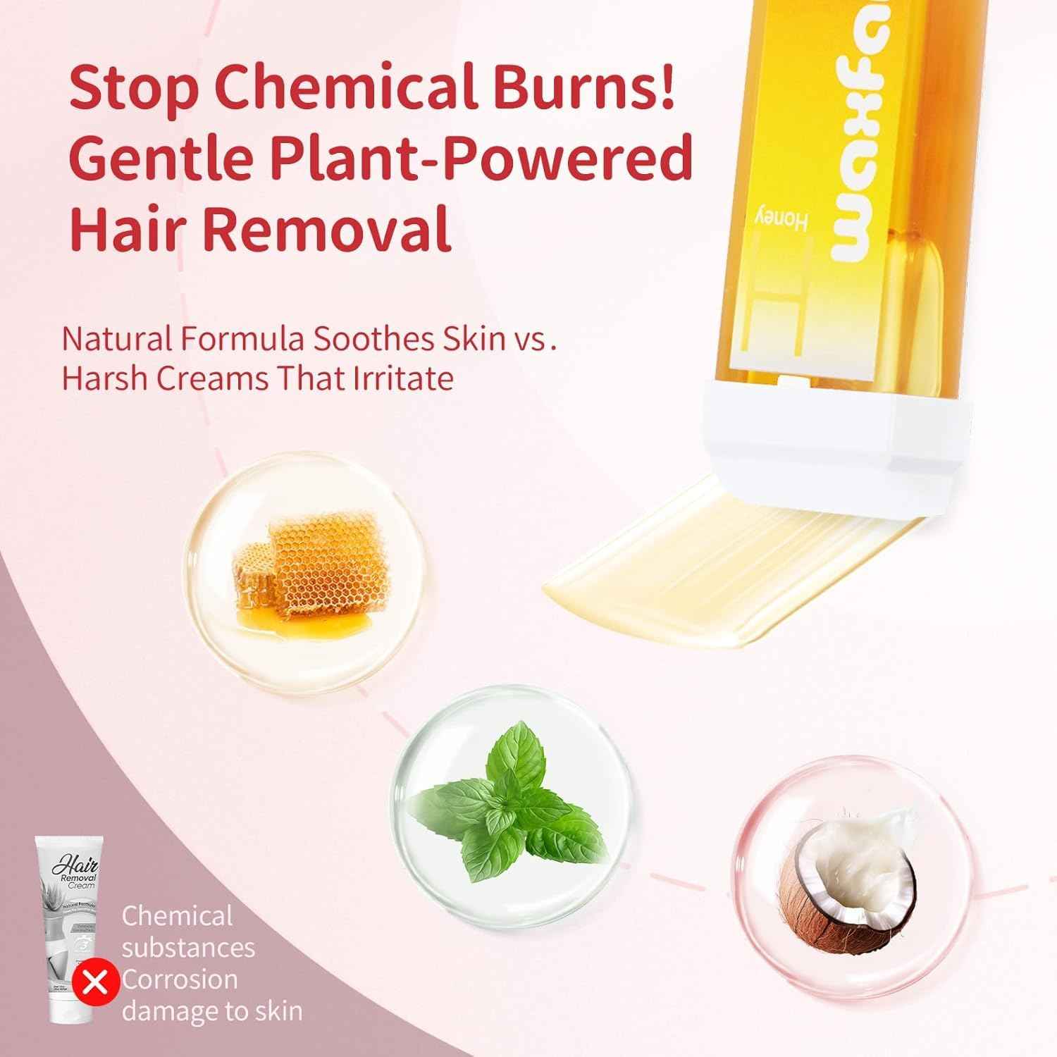 Wax Roller Kit- Easy Use Roll on Wax Kit with 4-6 Weeks Smooth Skin,Hair Remover for Larger Areas of the Body, Beginner-Friendly,with 50 Pcs Strips and 2 wax roller (Honey-2)