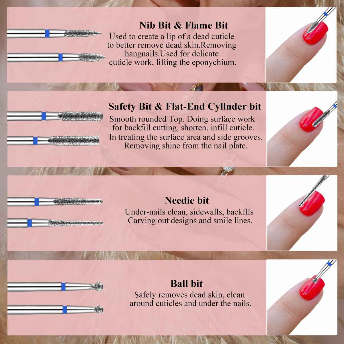 30 Pcs Nail Drill Bits Set with Stylish Nail Drill Bit Holder and Sanding Bands for Nail Drill,Professional Diamond Ceramic Nail Drill Bit for Electric Nail Drill Machines with 2/32" Interface