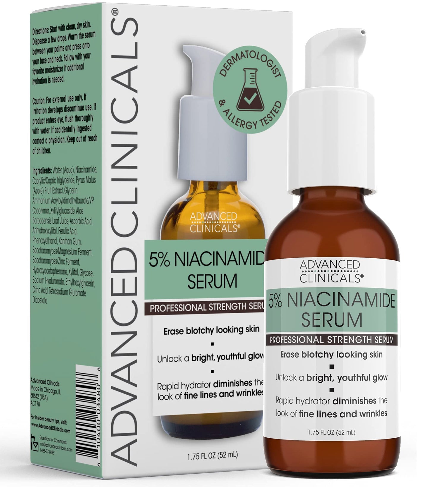 Advanced Clinicals Niacinamide Serum - 5% Niacinamide Serum For Face W/Hyaluronic Acid Serum, Ferulic Acid, Aloe Vera, Fruit Extracts - Dark Spot & Age Spot Remover - Skin Serum for Face 1.75 Fl Oz