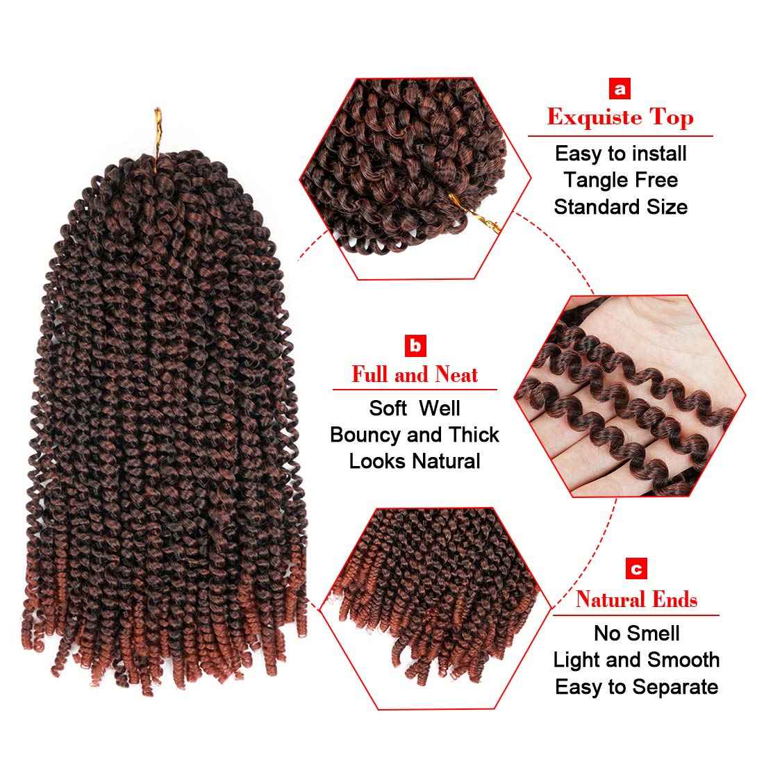 16 inch Spring Twist Crochet Braids Hair for Butterfly Locs Bomb Twist Crochet Hair Beyond Beauty Ombre Colors Synthetic Fluffy Hair Extension 3 Packs(16 Inch, M1B 350)