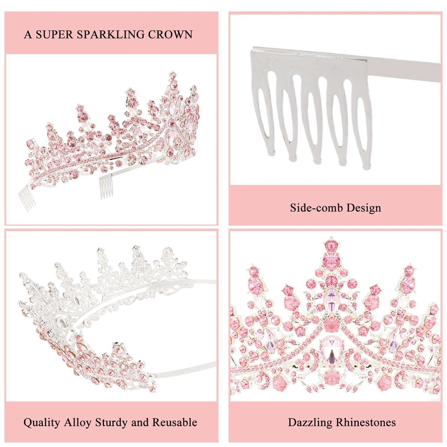 Canitor Birthday Queen Crown and Sash for Women Sparkling Rhinestone Tiara and Sashes for Girls Princess Bride Crown for Wedding Prom Halloween Cosplay Party Quinceanera (pink)