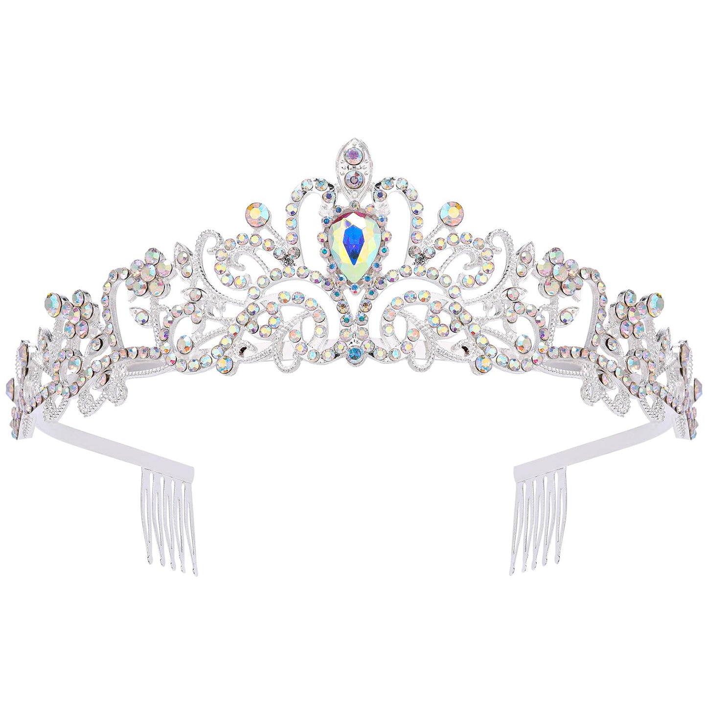 Tiara for Women Elegant Princess Crown with Combs Silver Crystal Tiara Crowns for Women Girls Tiaras for Women Bridal Wedding (AB Rhinestones)