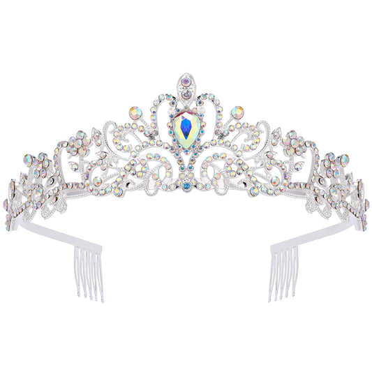 Tiara for Women Elegant Princess Crown with Combs Silver Crystal Tiara Crowns for Women Girls Tiaras for Women Bridal Wedding (AB Rhinestones)