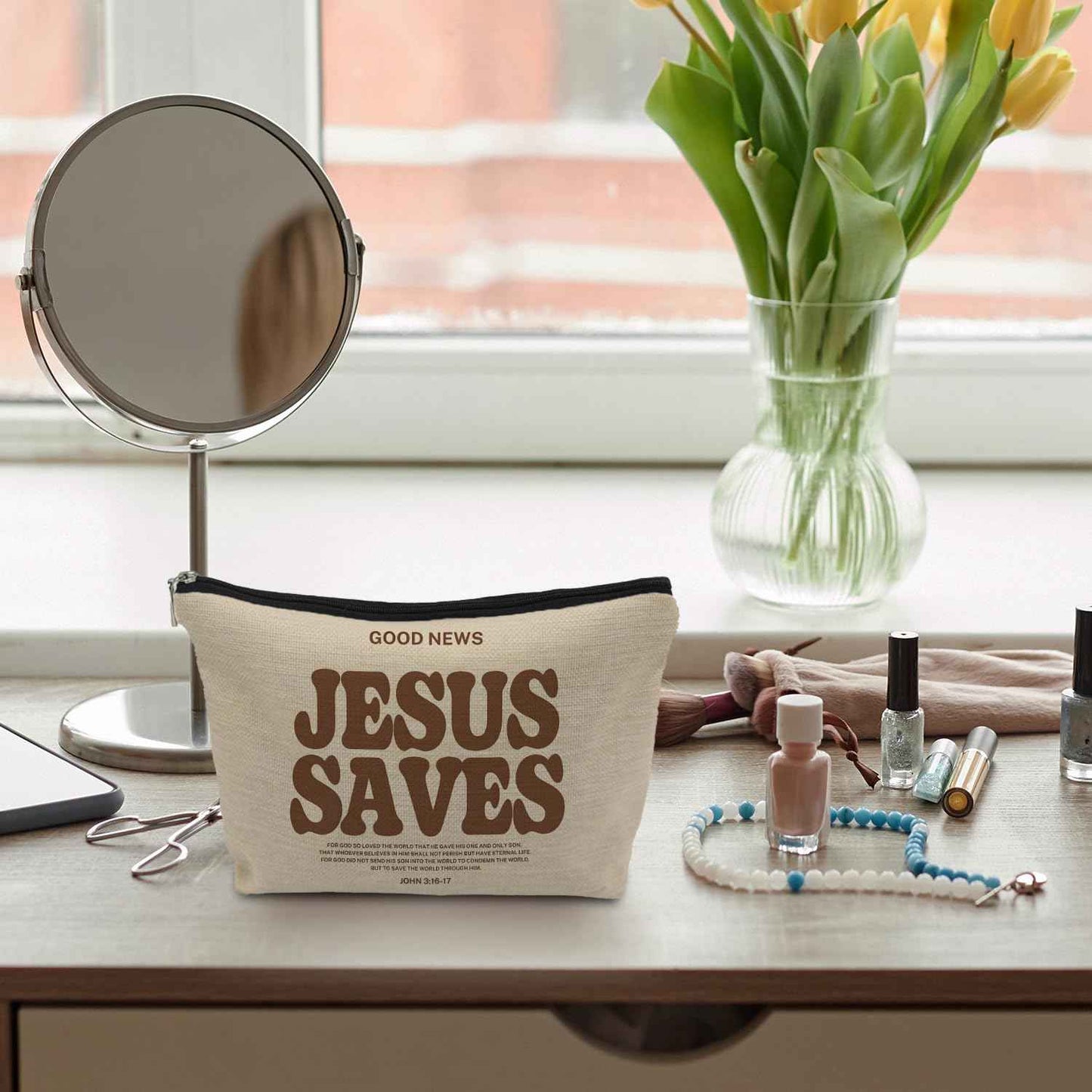 ignytiger Jesus Gift Makeup Bag, Christian Religious Bible Gifts Supplies Cosmetic Bags for Women, Good News Bible Verse Makeup Pounch, Faith Based Gifts Zipper Pouches for Purse