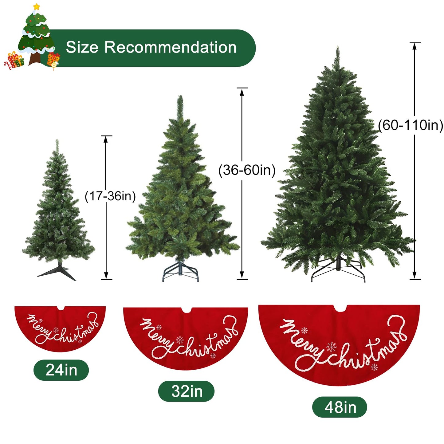 GMOEGEFT Christmas Tree Skirt 32 24 Inches Red Felt with Merry Christmas Tree Skirt Xmas Holiday Decorations (32 in)