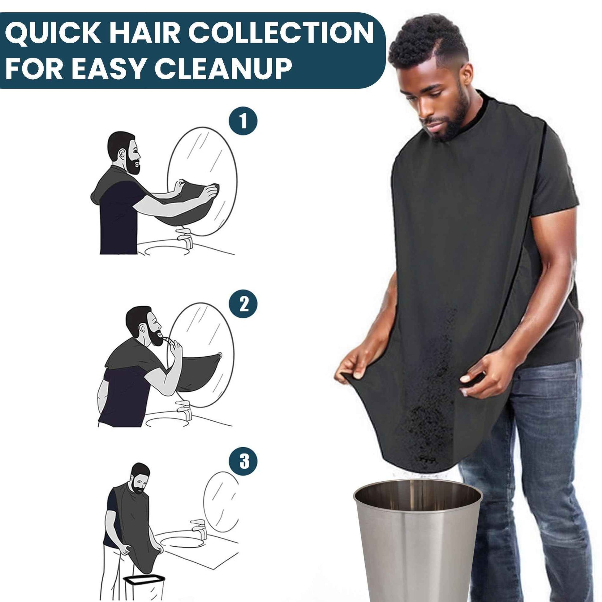 TUTUWET Beard Shaving Bib Apron Mens Beard Hair Catcher for Shaving and Trimming, Non-Stick Beard Shave Cape, Grooming Accessories Tools & Gifts for Husband or Dad (Black)