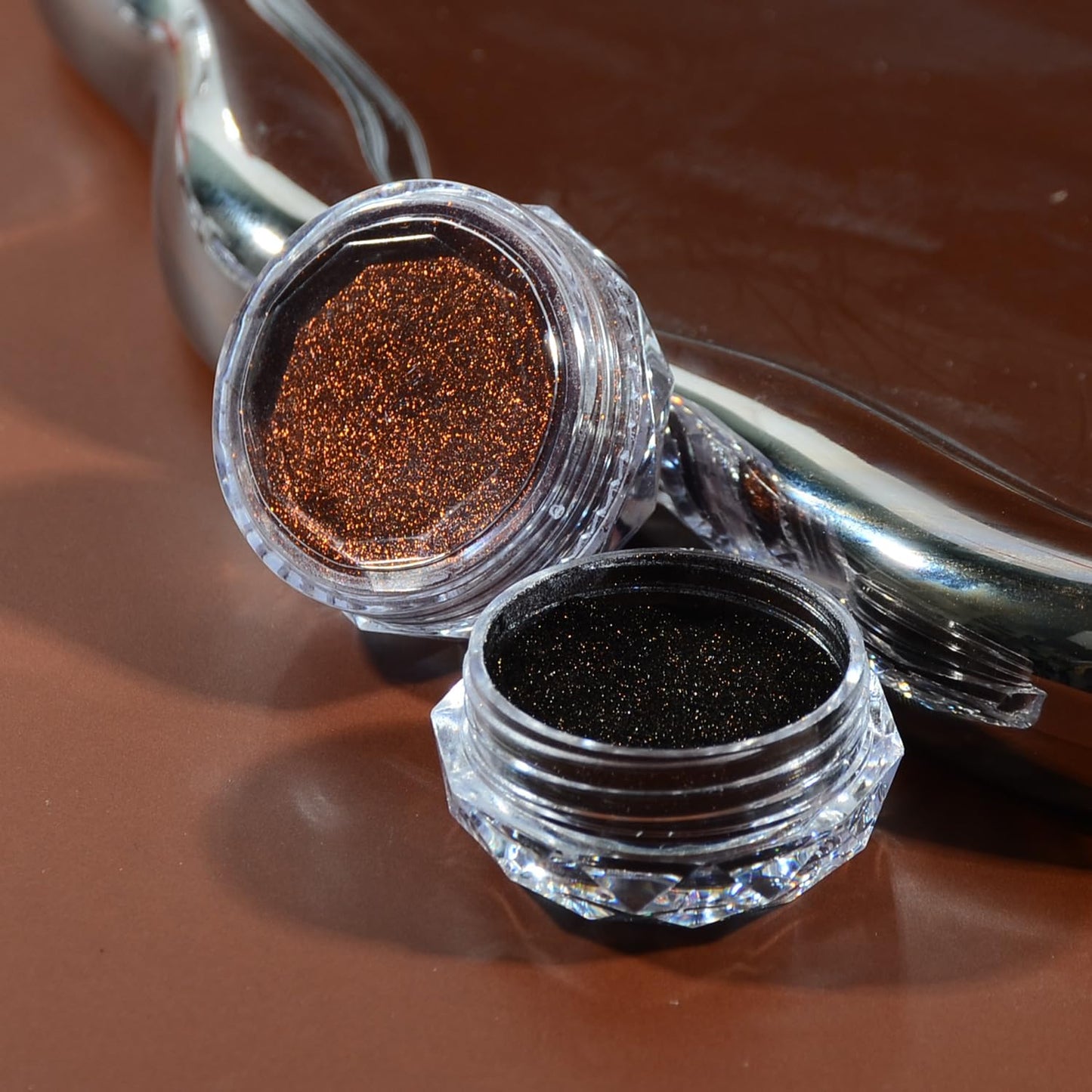 Brown Metallic Chrome Powder,2 Jars Maillard Style Coffee Brown Mirror Glitter Effect Chrome Pigment Powder Dust Manicure Tips with Sponge Applicators