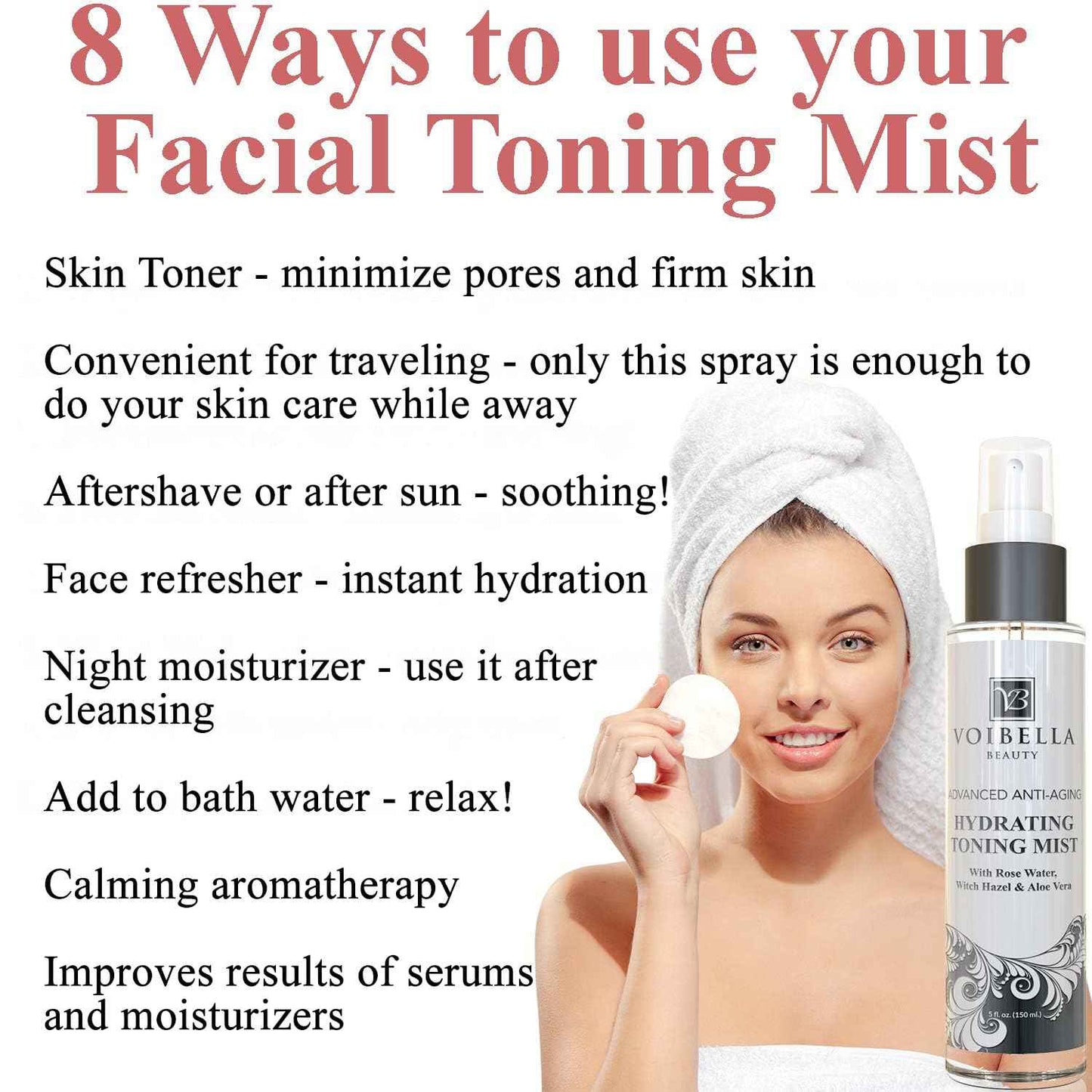 Organic Hydrating Toner for Face Anti-Aging - Rose Water, Witch Hazel & Aloe Vera Toning Facial Mist for Women. Natural Skin Moisturizing Rosewater Spray. Oil Free, Pure, Fresh & Pore Tight