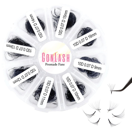 GON Lash 1000 Fans Tray Volume Lash Extensions Mixed length | Premade Fans Eyelash Extensions | Mega Lash Extension | Promades Eyelash Fans | 3D, CC Curl, 9-16mm