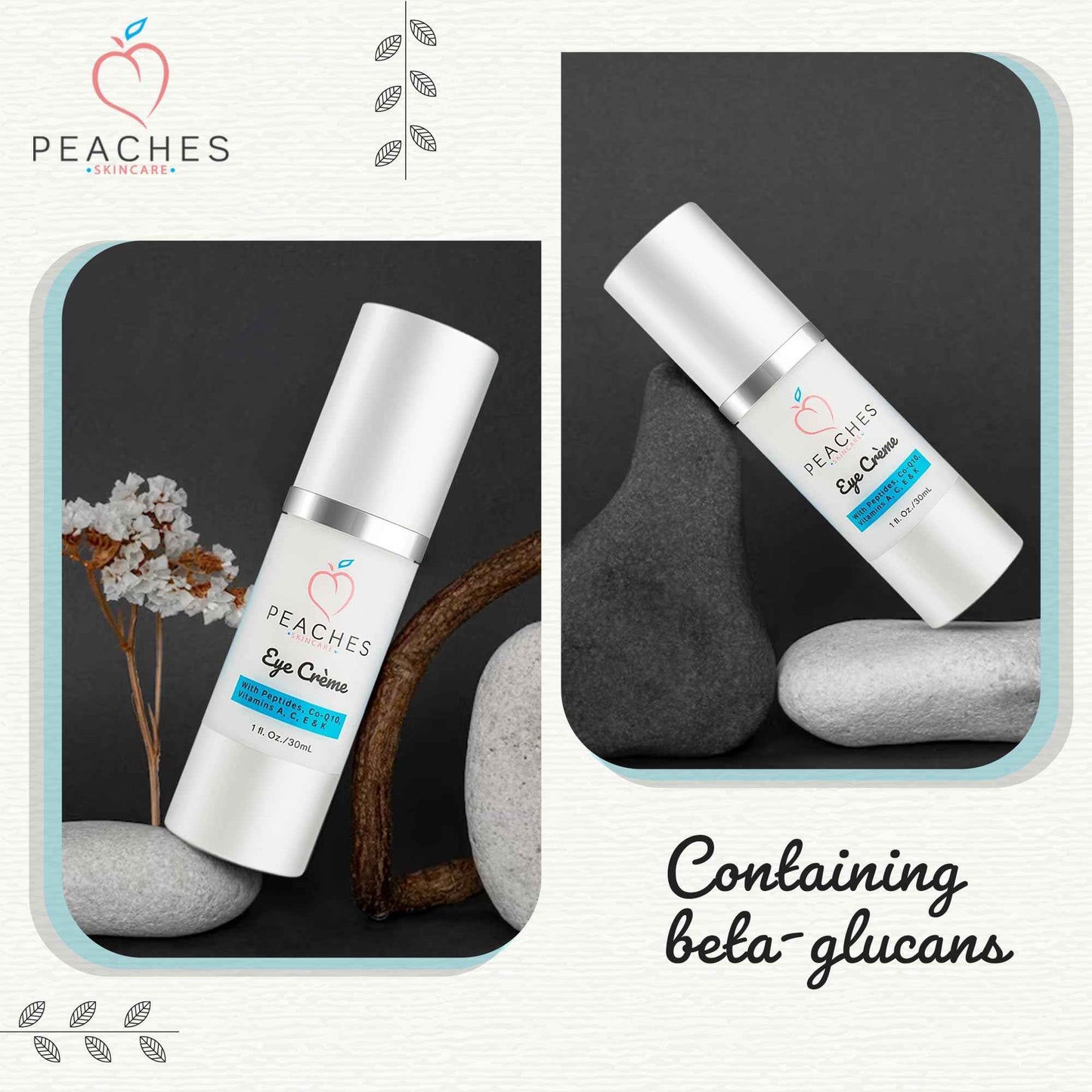 Peaches Skin Care Under Eye Cream – Targets Puffiness, Dark Circles, and Bags – Vegan Formula with Peptides, Co-Q10, Squalene, Vitamins, and Reishi – Eye Crème (1 oz)