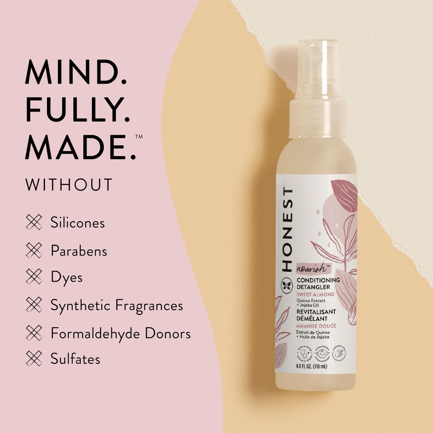 The Honest Company Conditioning Hair Detangler , Leave-in Conditioner + Fortifying Spray , Tear-free, Cruelty-Free, Hypoallergenic , Almond Nourishing, 4 fl oz