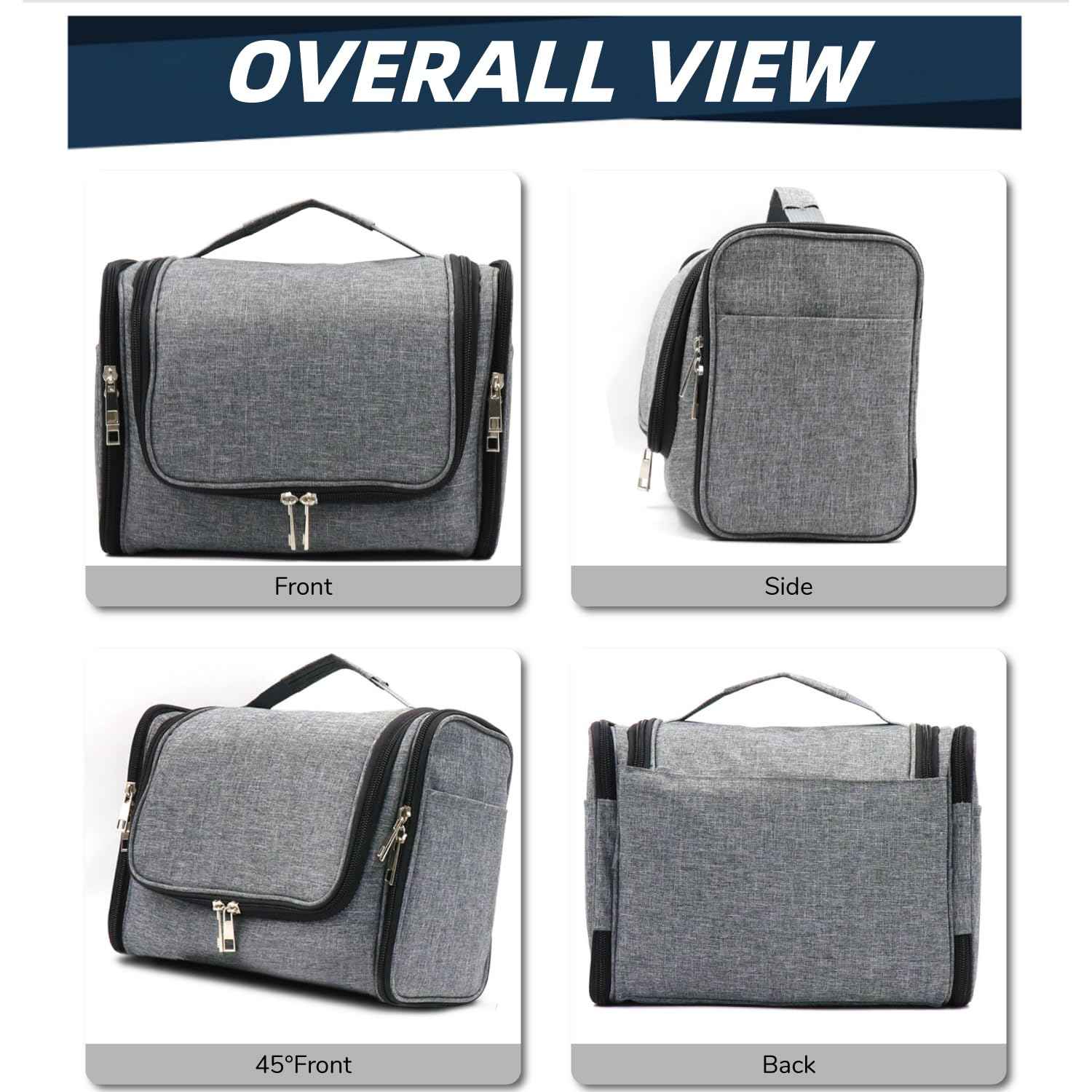 Buruis Large Capacity Toiletry Bag for Women and Men, Hanging Toiletry Organizer Cosmetics Makeup Bag, Water-resistant Dopp Kit Shaving Bags for Full Sized Toiletries, Travel Essentials (Oxford Gray)