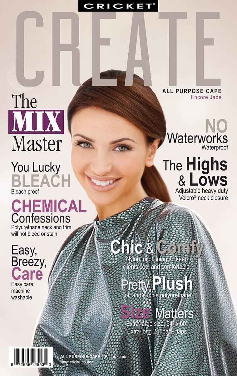 Cricket Encore All Purpose Professional Salon Cape – Waterproof, Bleach-Proof, Chemical-Resistant Hair Coloring, Cutting, and Styling Cape with Adjustable Neck Closure - Extra-Large Coverage, Jade