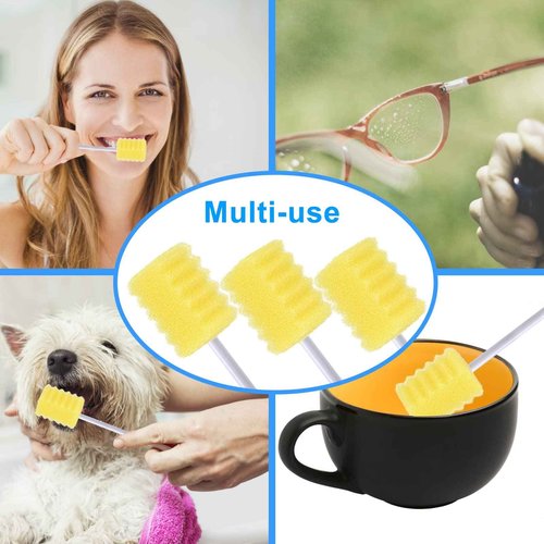 100 Pcs Disposable Mouth Swabs Sponge, BVN Oral Swabs, Oral Care Swabs Disposable, Mouth Swabs, Unflavored and Sterile Disposable Dental Swabsticks for Mouth Cleaning, Sawtooth-Shaped Yellow.